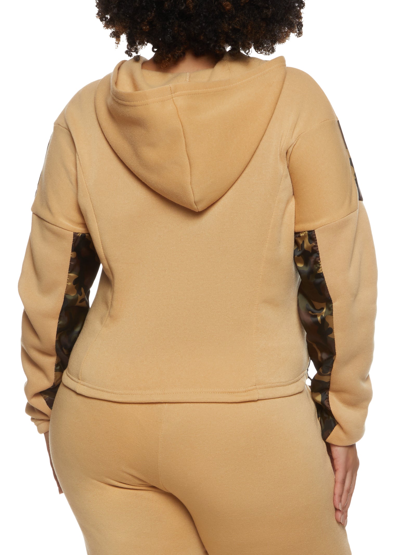 Plus Size Camo Color Block Pullover Hoodie - Camel