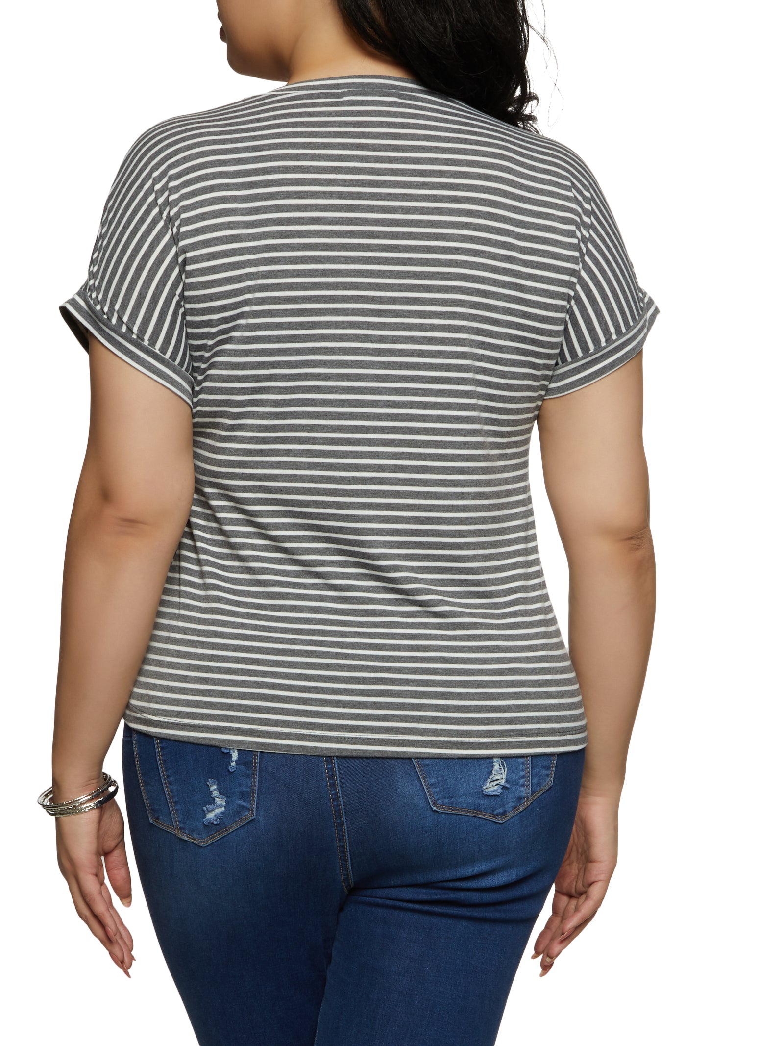 Plus Size Heart Mug Graphic Striped Tee