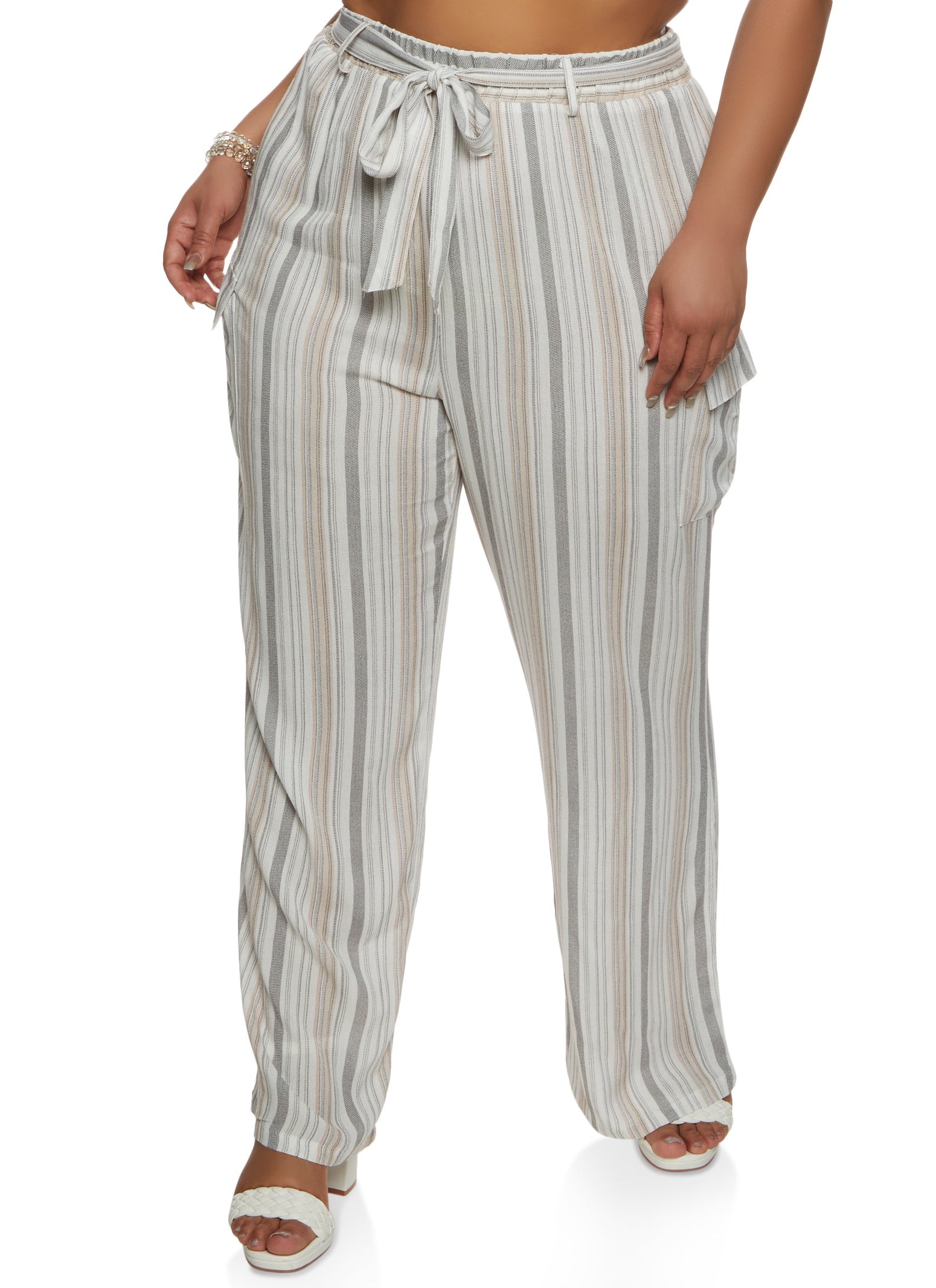 Striped tie waist on sale pants