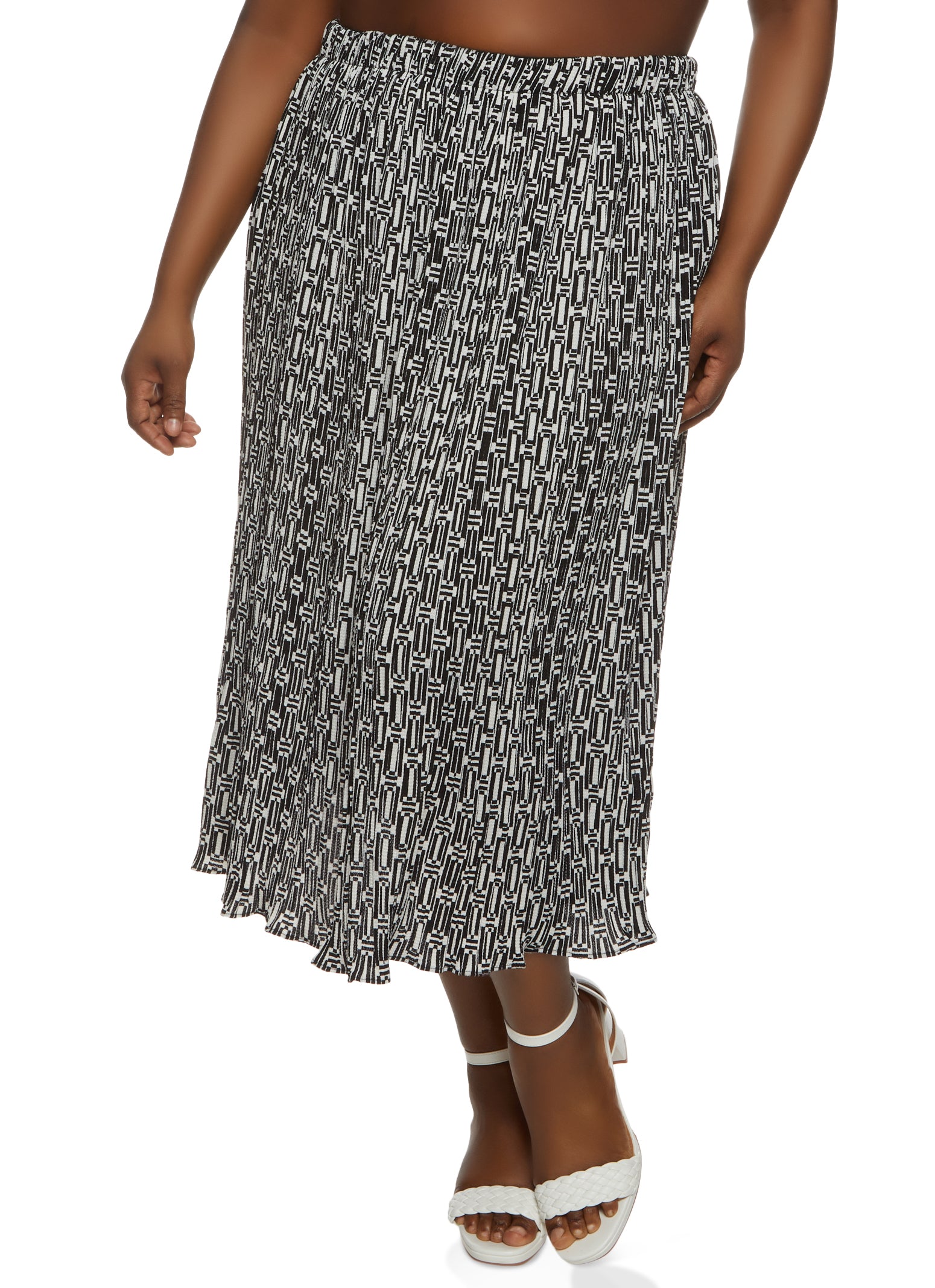 Plus Size Printed Plisse Maxi Skirt