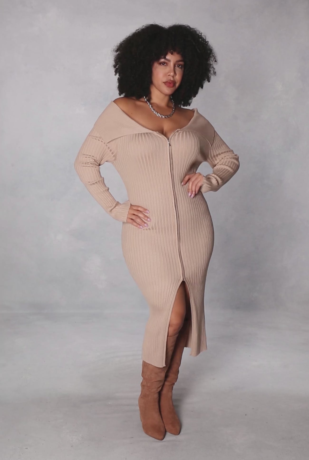 Plus Size Almost Famous Zip Front Sweater Dress