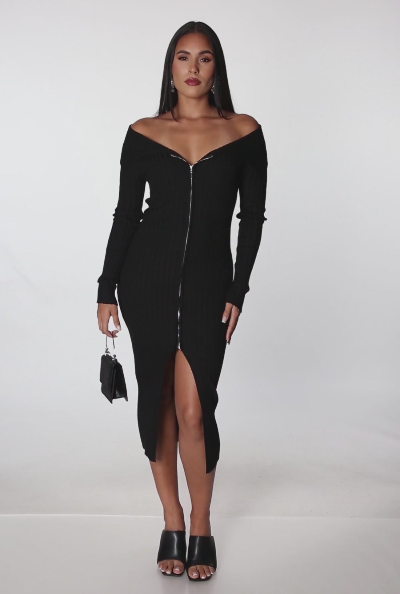 Almost Famous Zip Off the Shoulder Sweater Dress