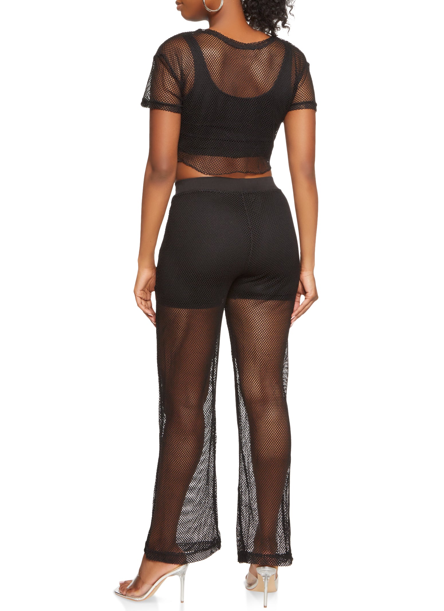 Fishnet Tie Front Crop Top and Pants Set