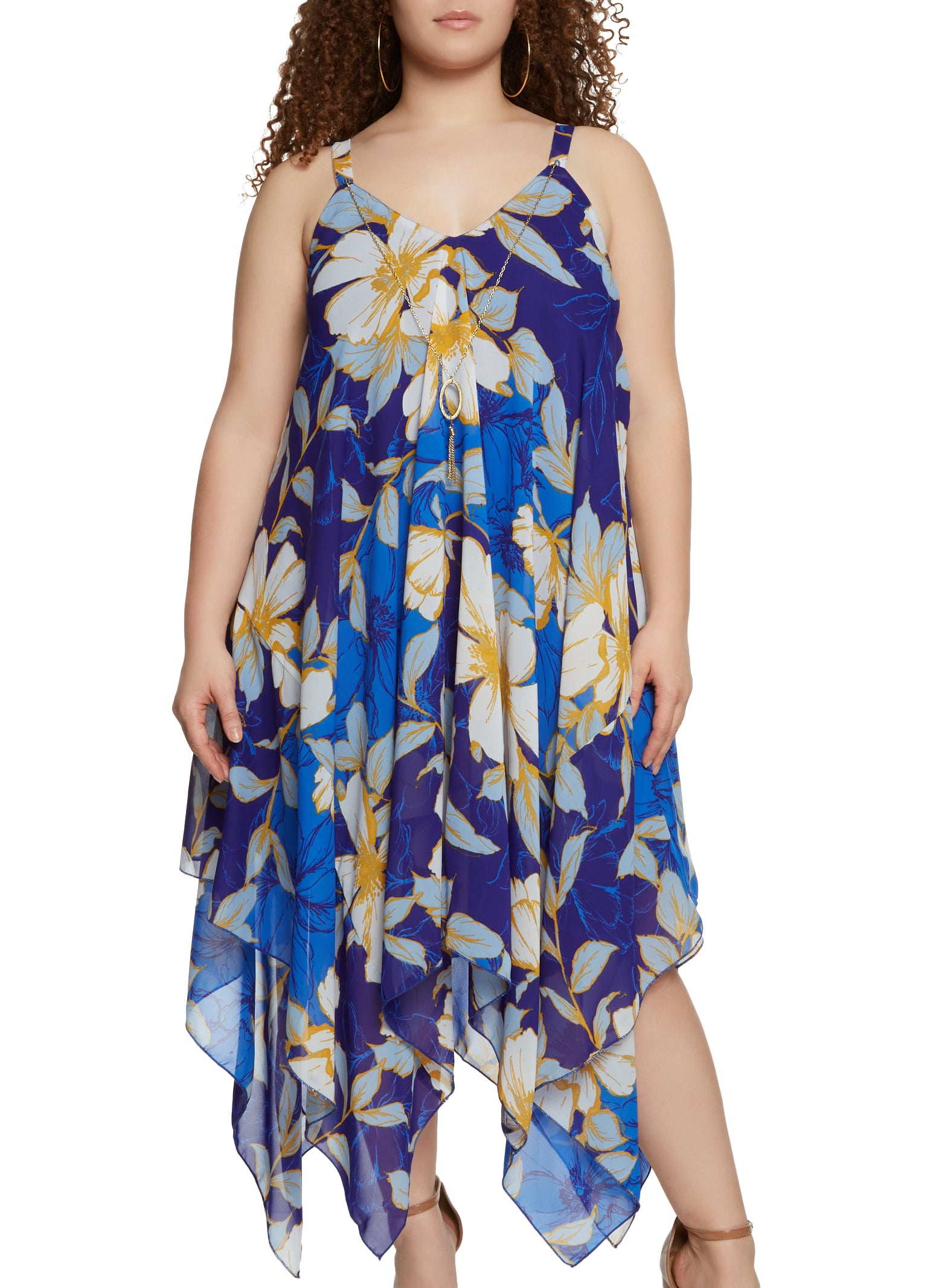 Plus Size Tropical Flower Print Asymmetric Dress 9744