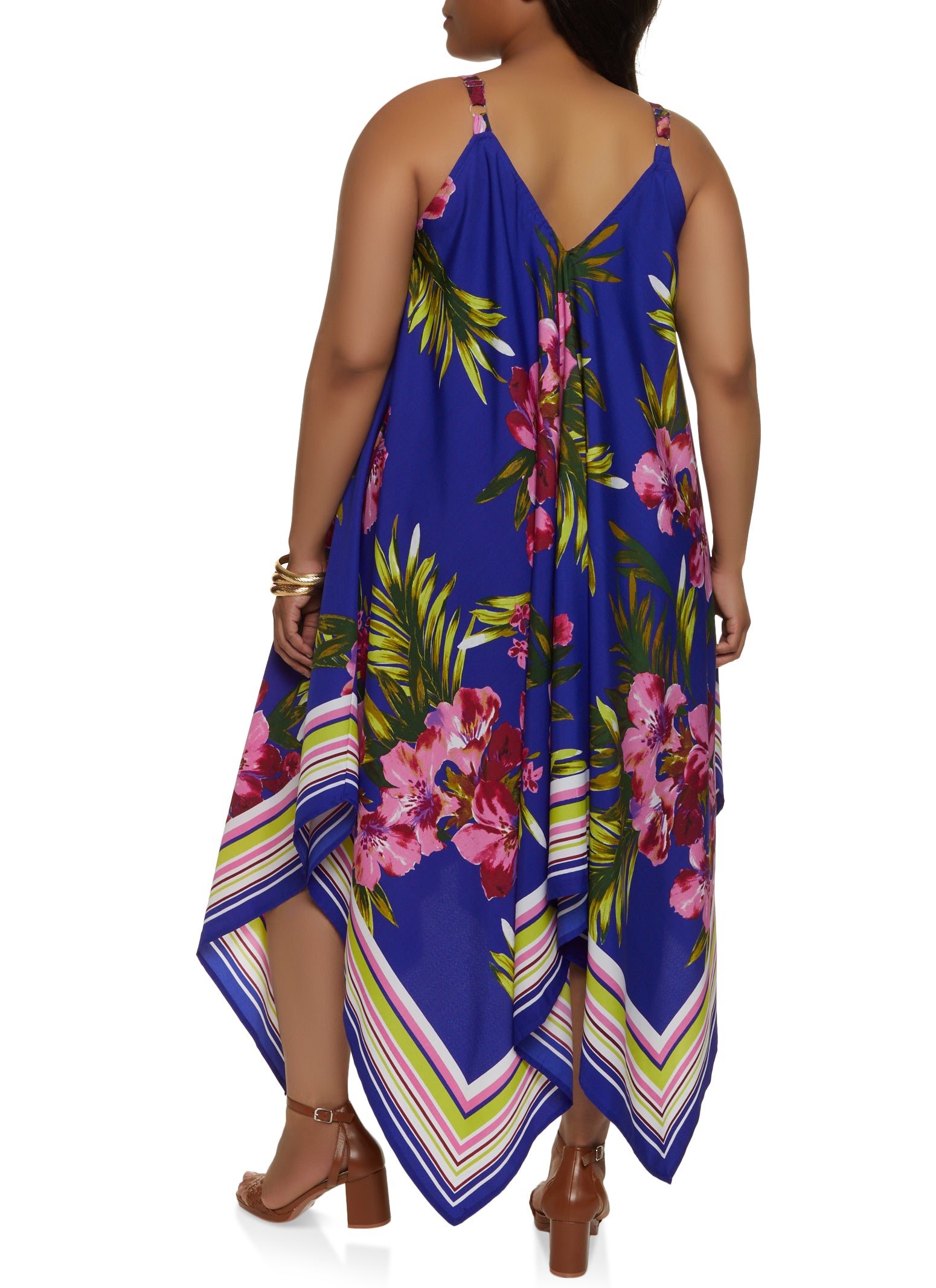 Plus Size Floral Border Print Asymmetrical Dress