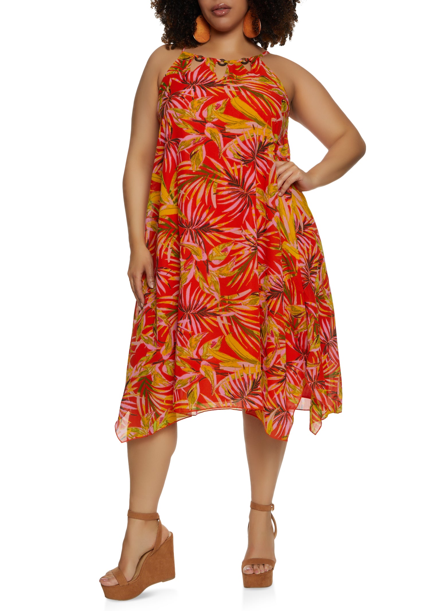 Plus Size Tropical Print Shift Dress