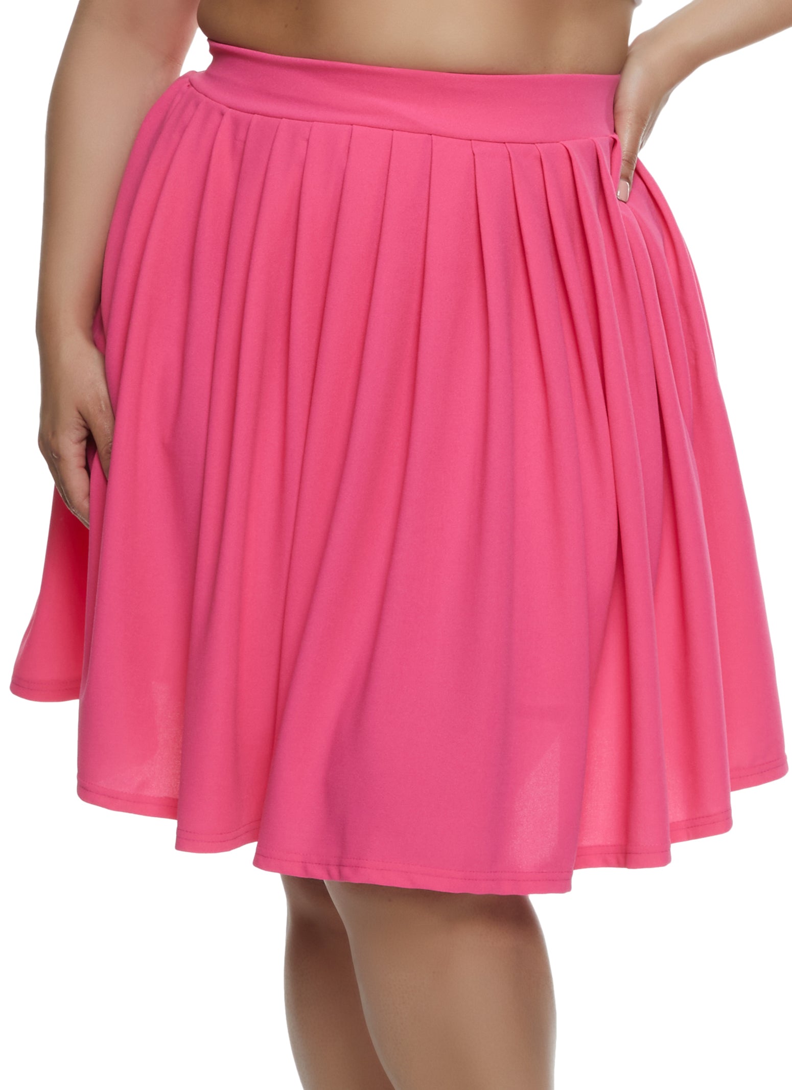 Plus Size Solid Pleated Skater Skirt 1204