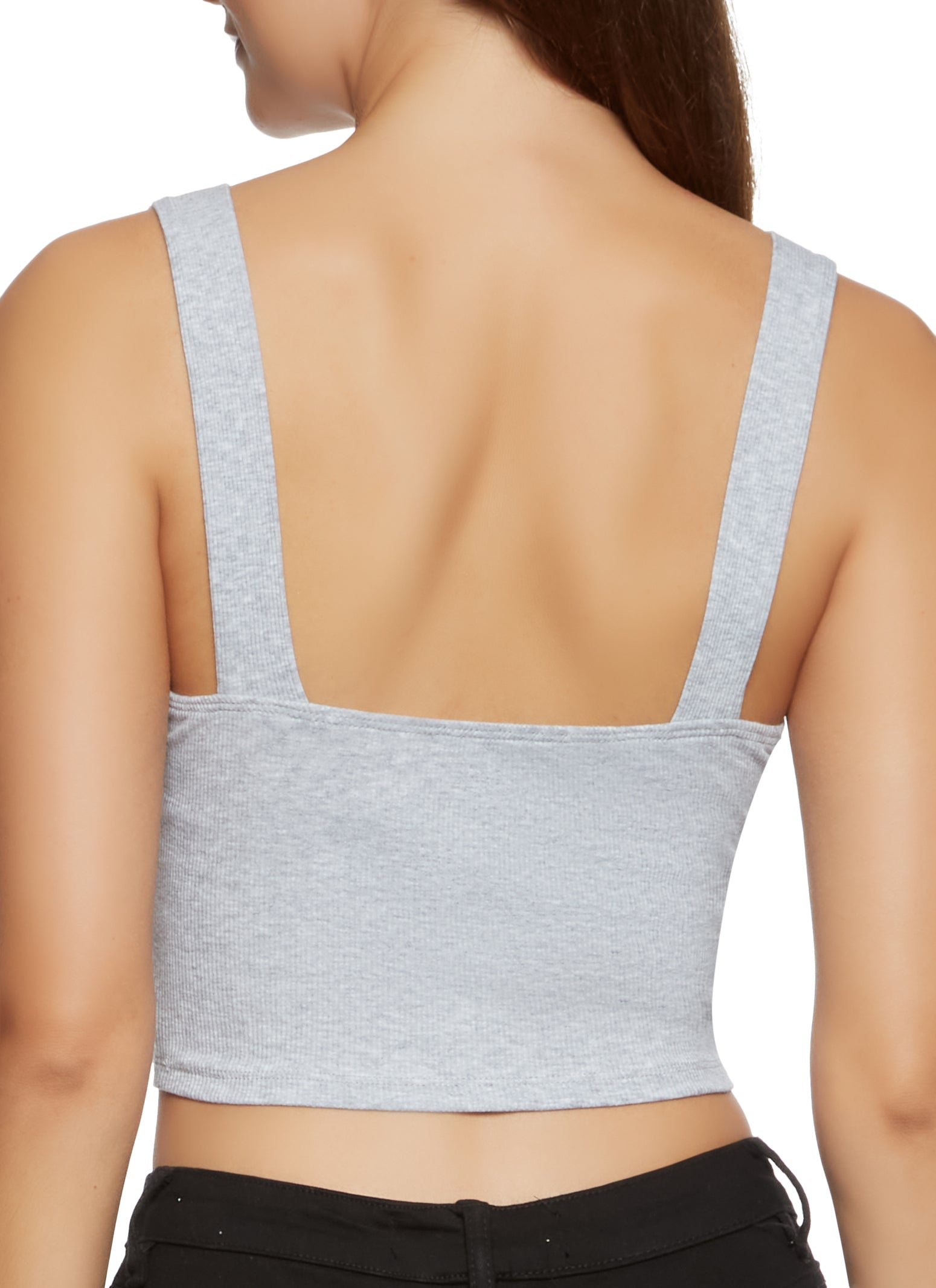 Basic Ribbed Knit Seamless Cropped Tank Top - Heather