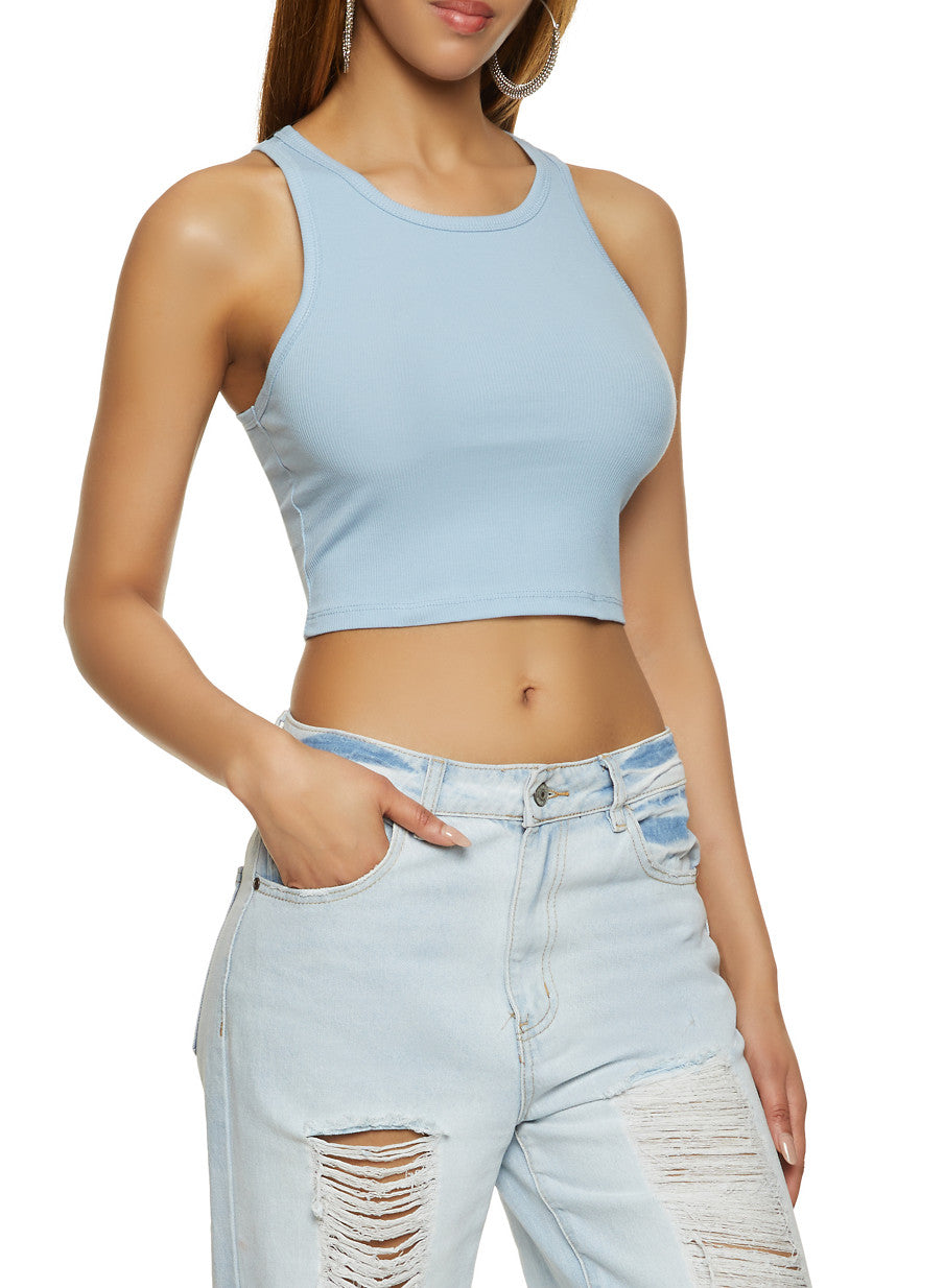 Women's Ribbed Scoop Cropped Tank Top With Cutout (6 Pack