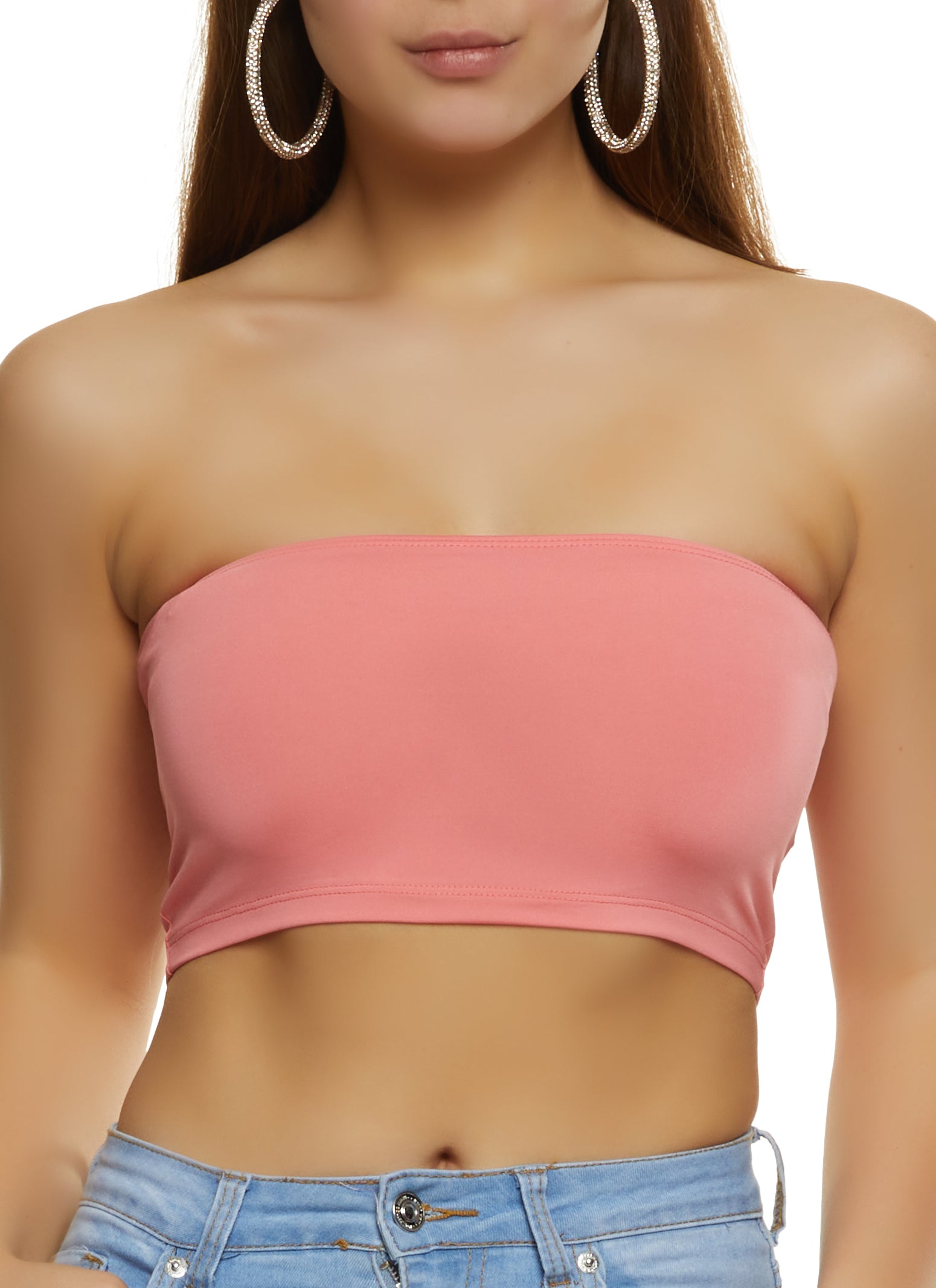 Women'S Sexy Wrap Chest Bow Solid Color Strapless Tank Top - The Little  Connection