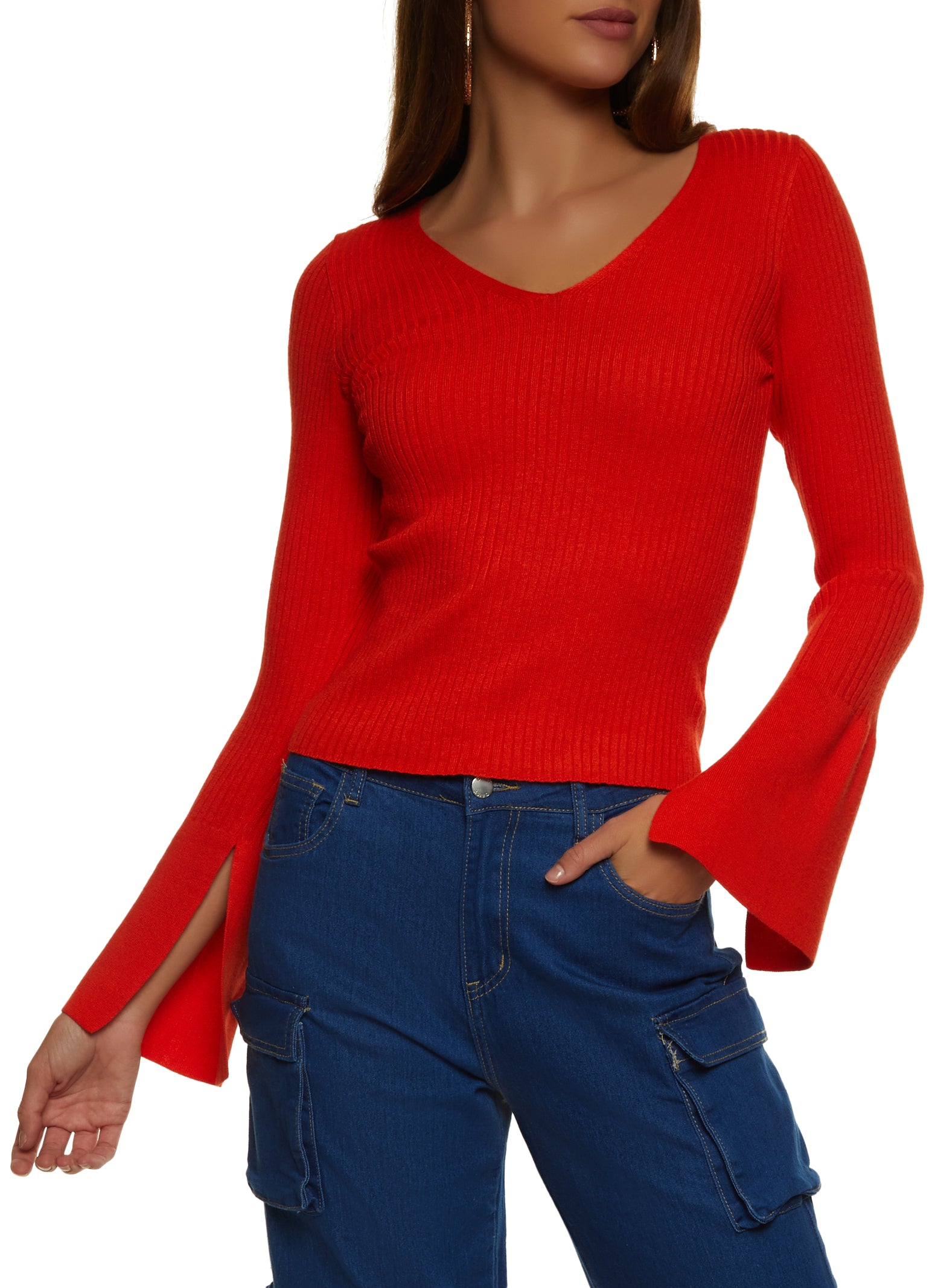 Red sweater with deals bell sleeves