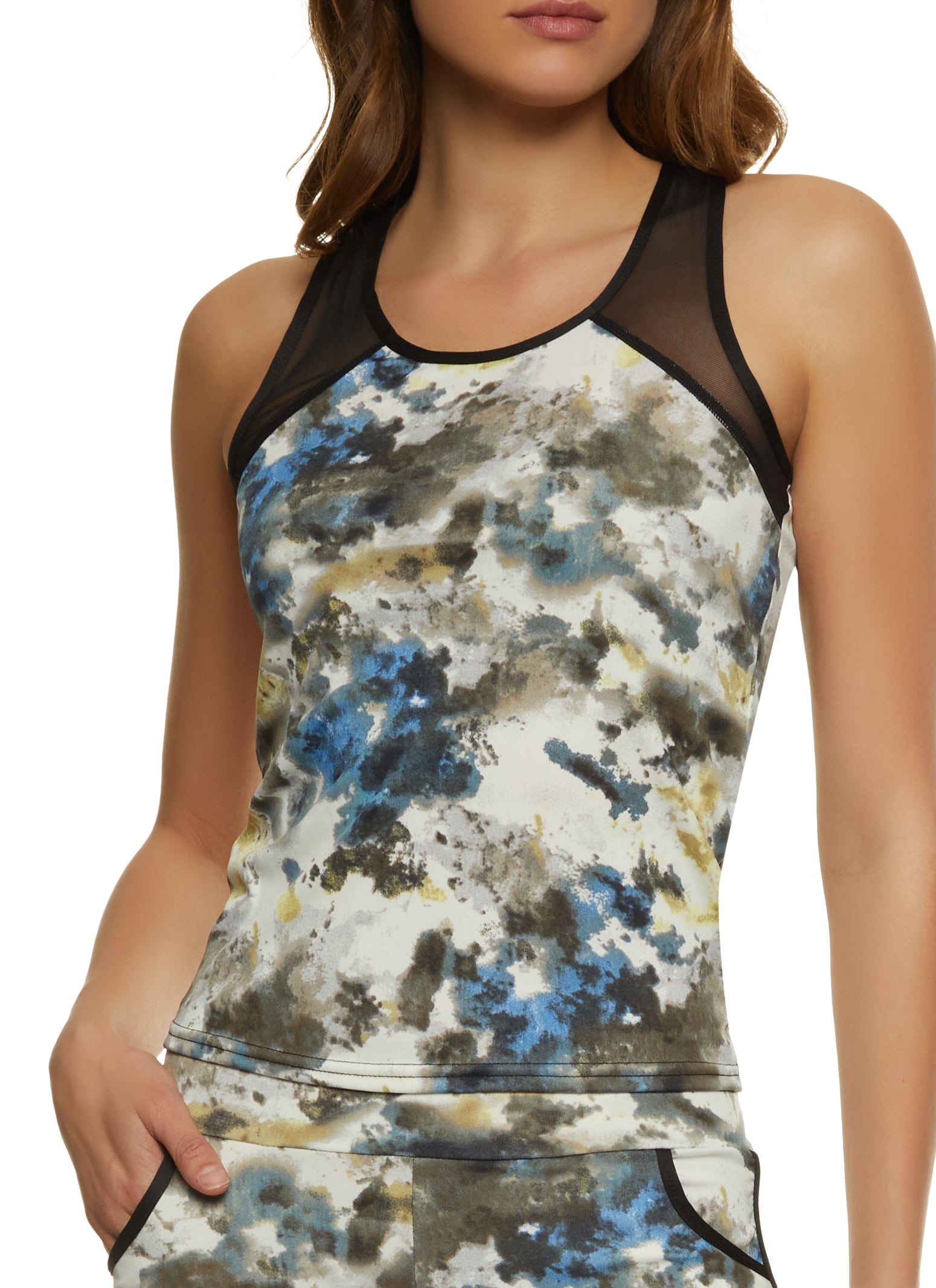 Mesh Detail Patterned Tank Top