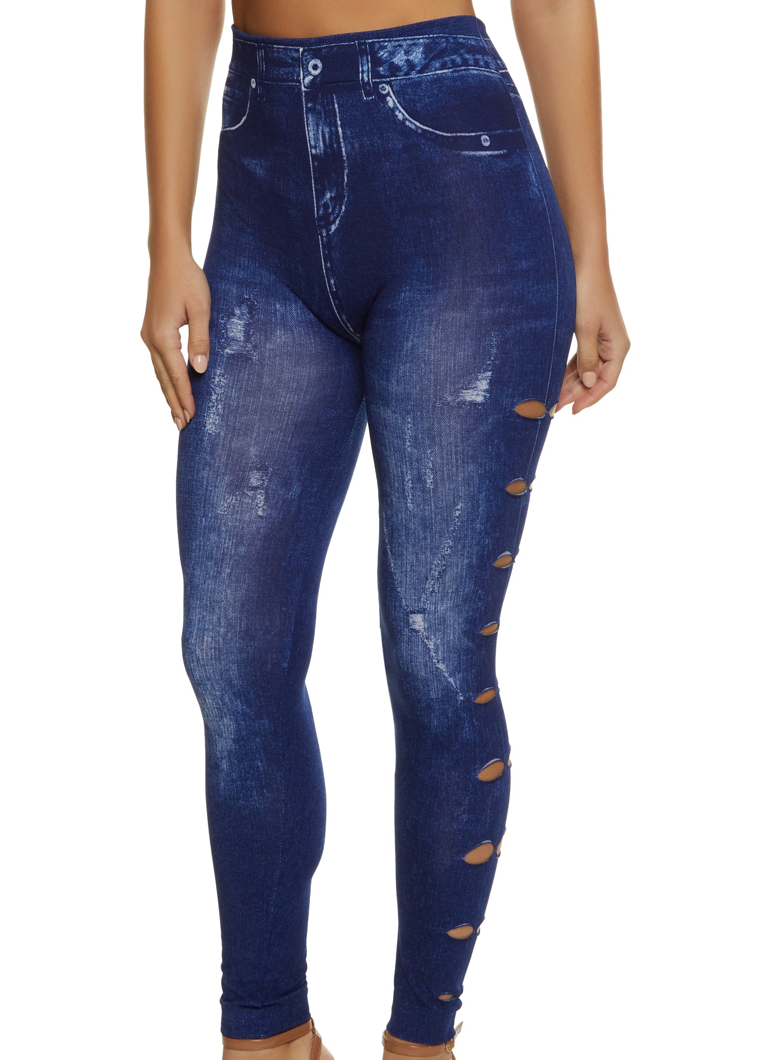 Laser Cut Denim Print Leggings