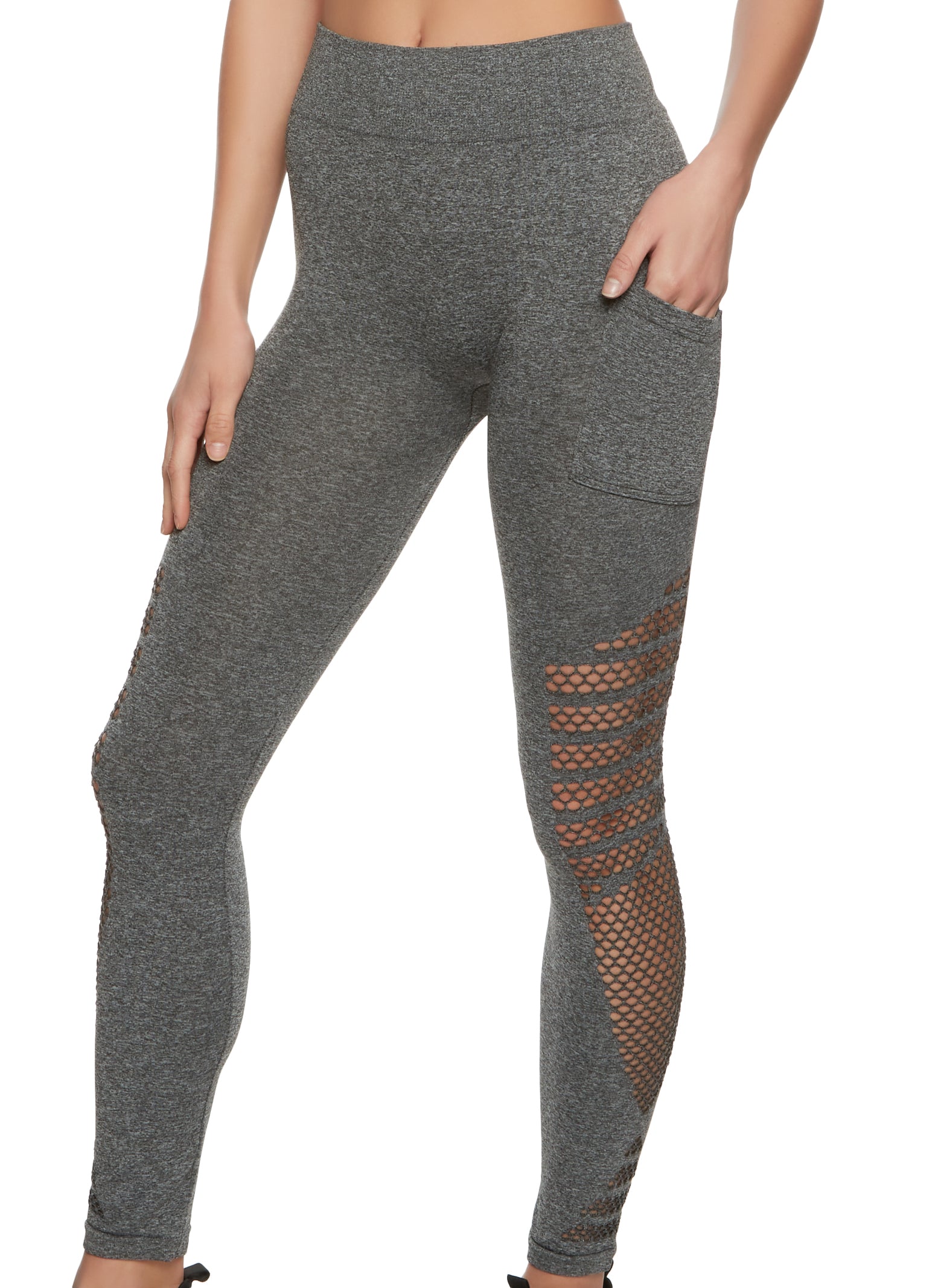 Fishnet Detail Cell Phone Pocket Leggings - Black