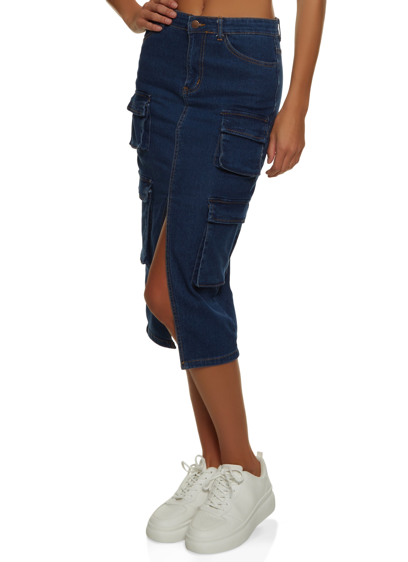 Denim Skirt With Built In Shorts Pockets On Back And Front Easy