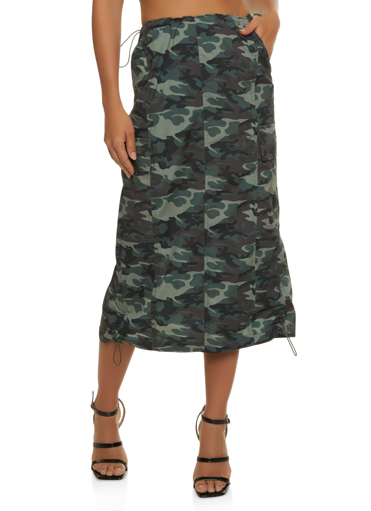 Nylon Cargo Pocket Midi Skirt