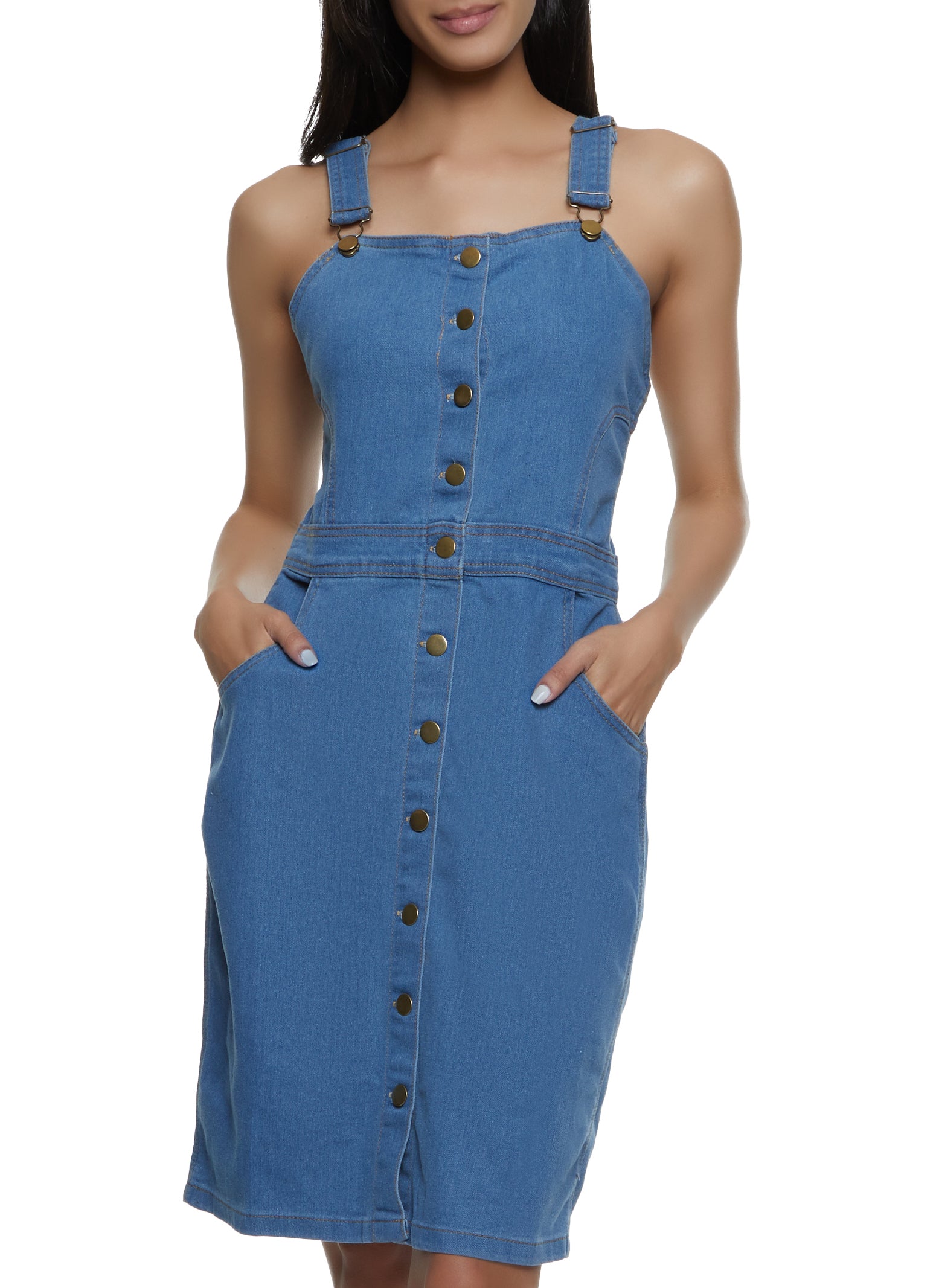 Denim Button Front Overall Dress