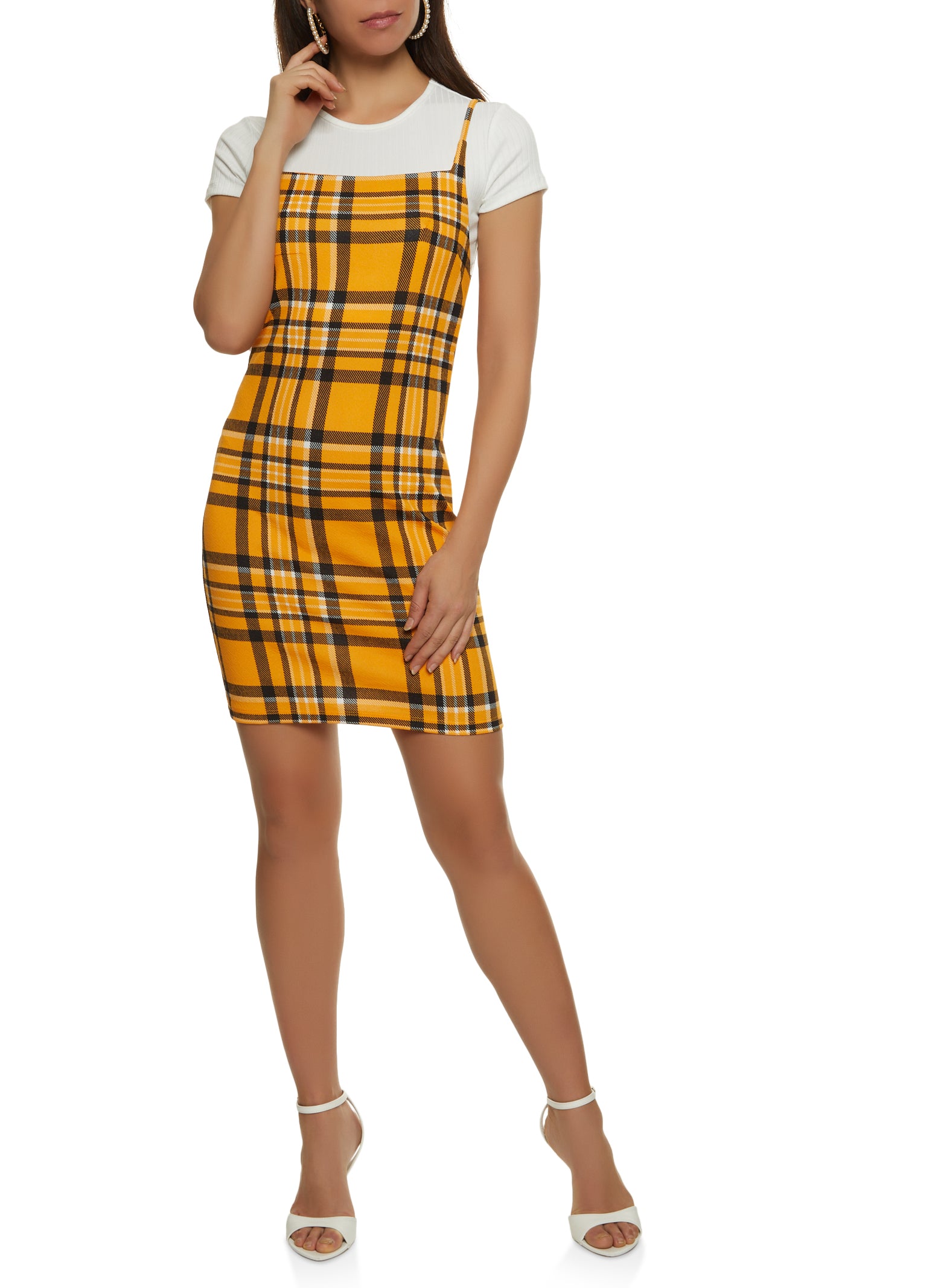 Yellow plaid cami store dress