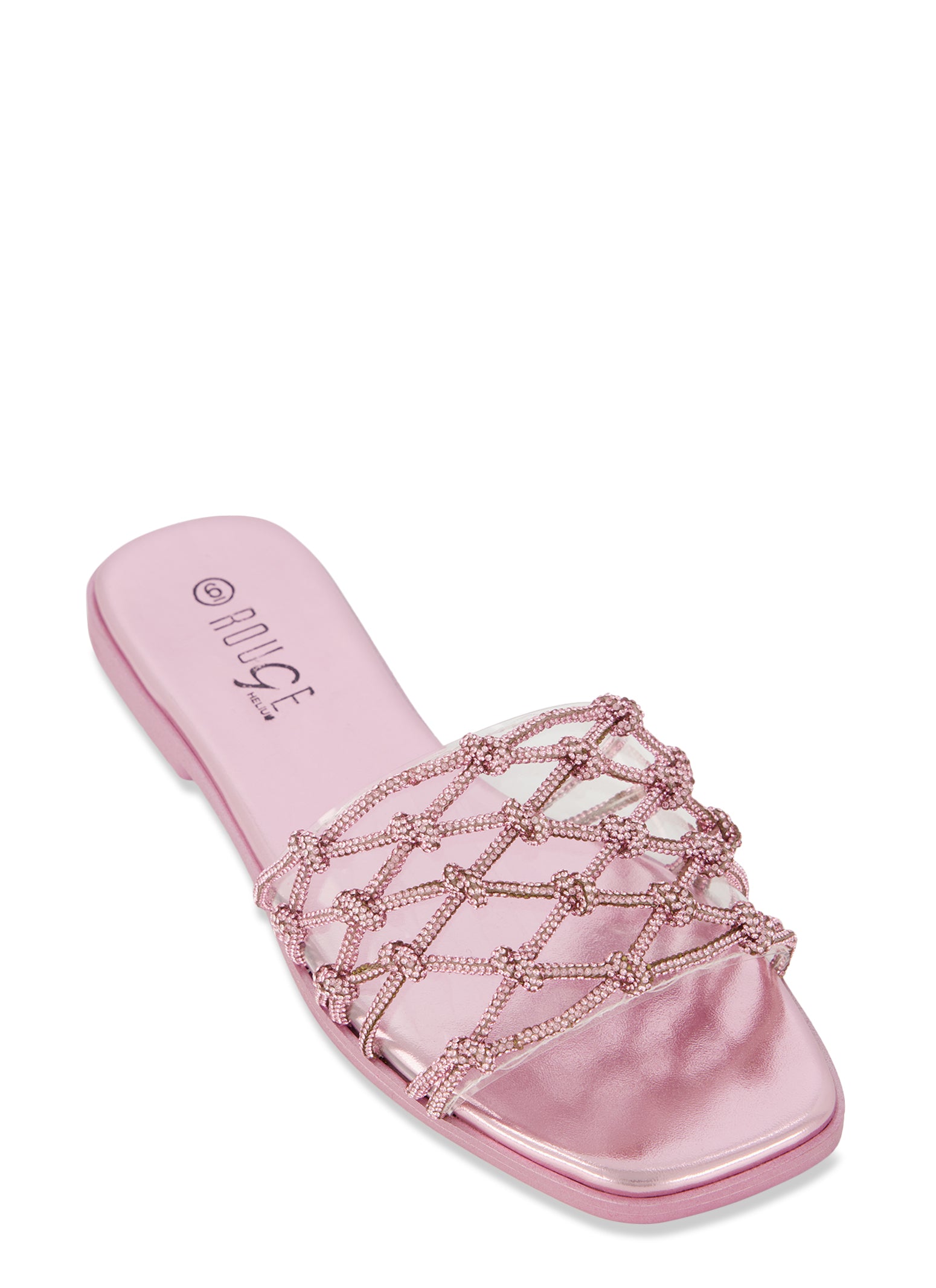 Rhinestone Caged Band Slide Sandals Pink