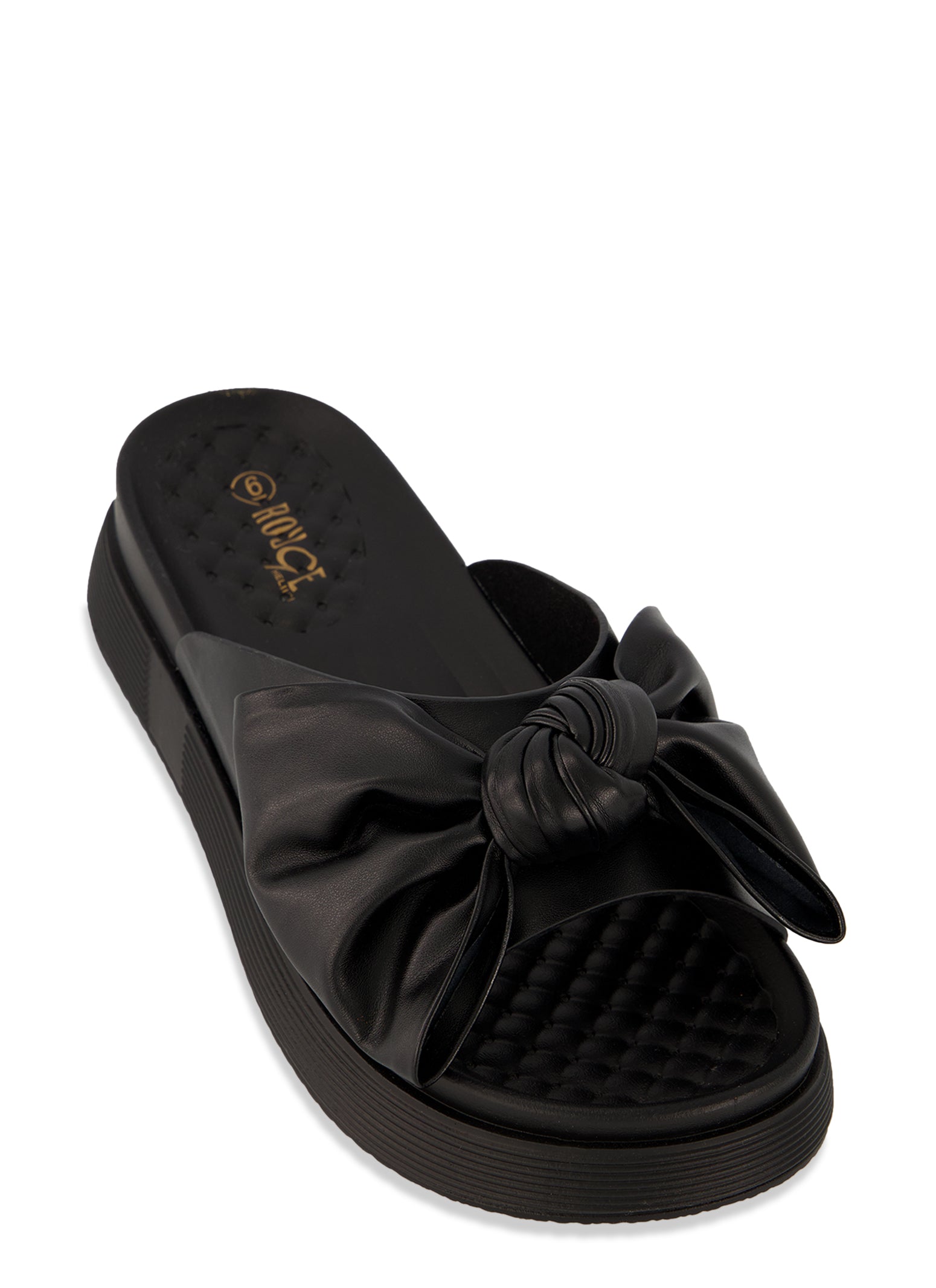 Okabashi OKA b Black Rubber Striped Ribbon Bow Slide Sandals Wm ML (8-9) |  eBay