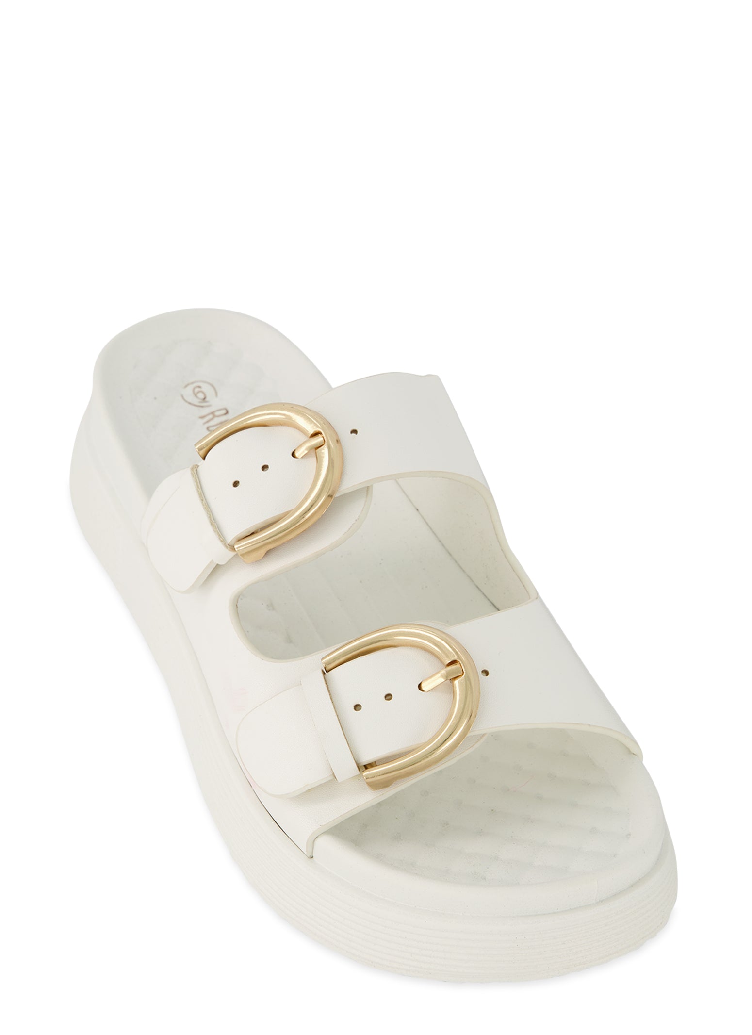 Double buckle 2024 sandals white