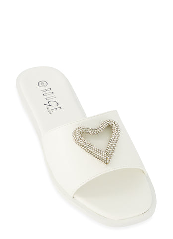 White best sale rhinestone slides