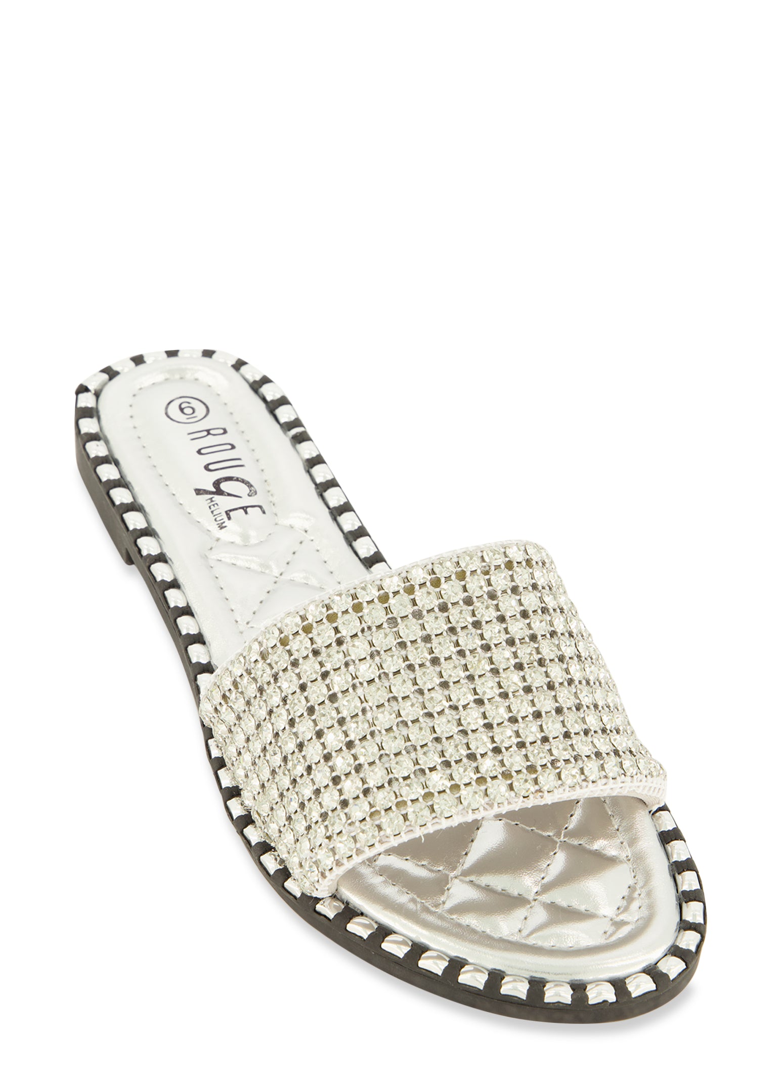 Studded Trim Rhinestone Single Band Slide Sandals