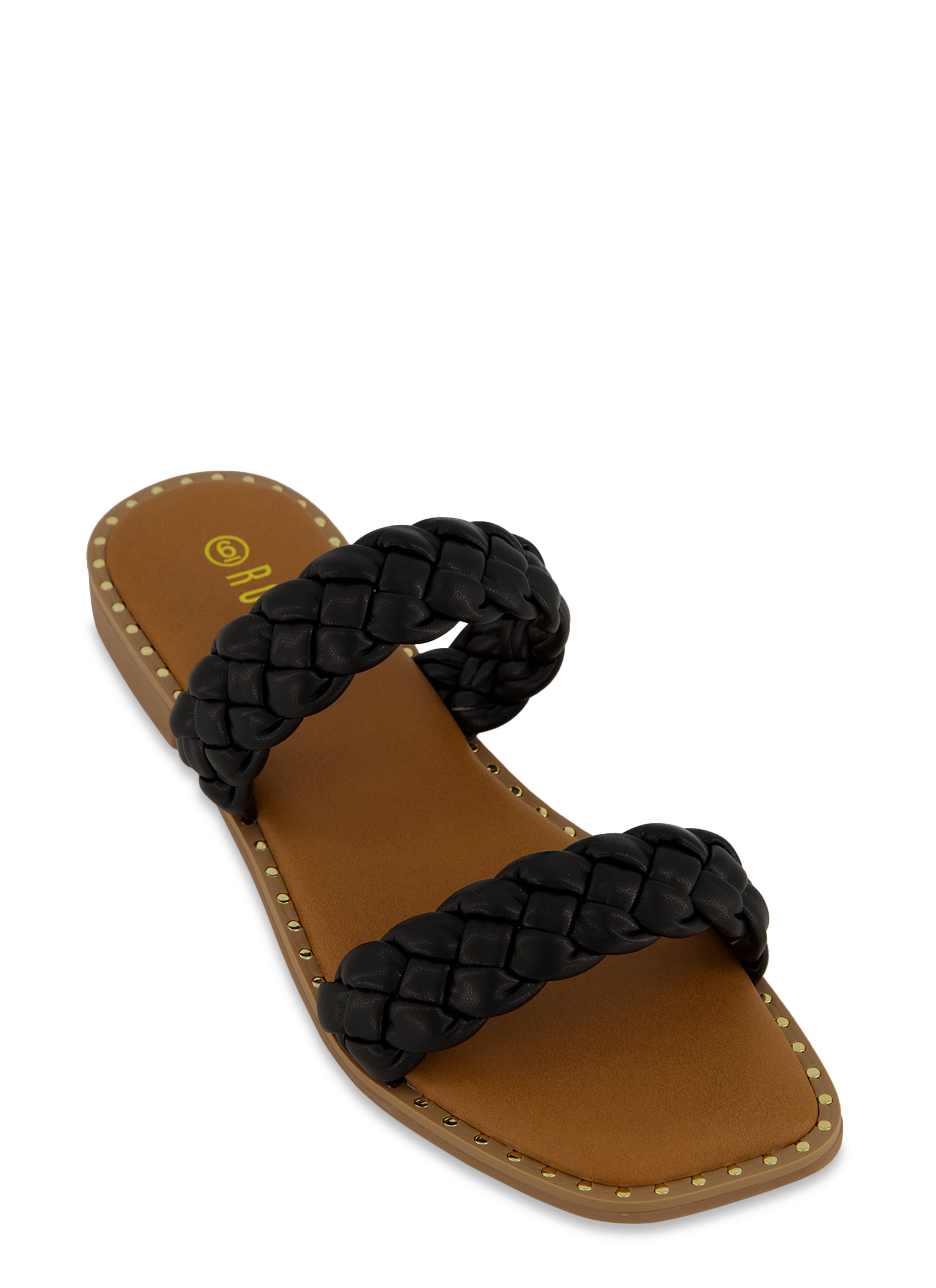 Braided Double Band Studded Slide Sandals