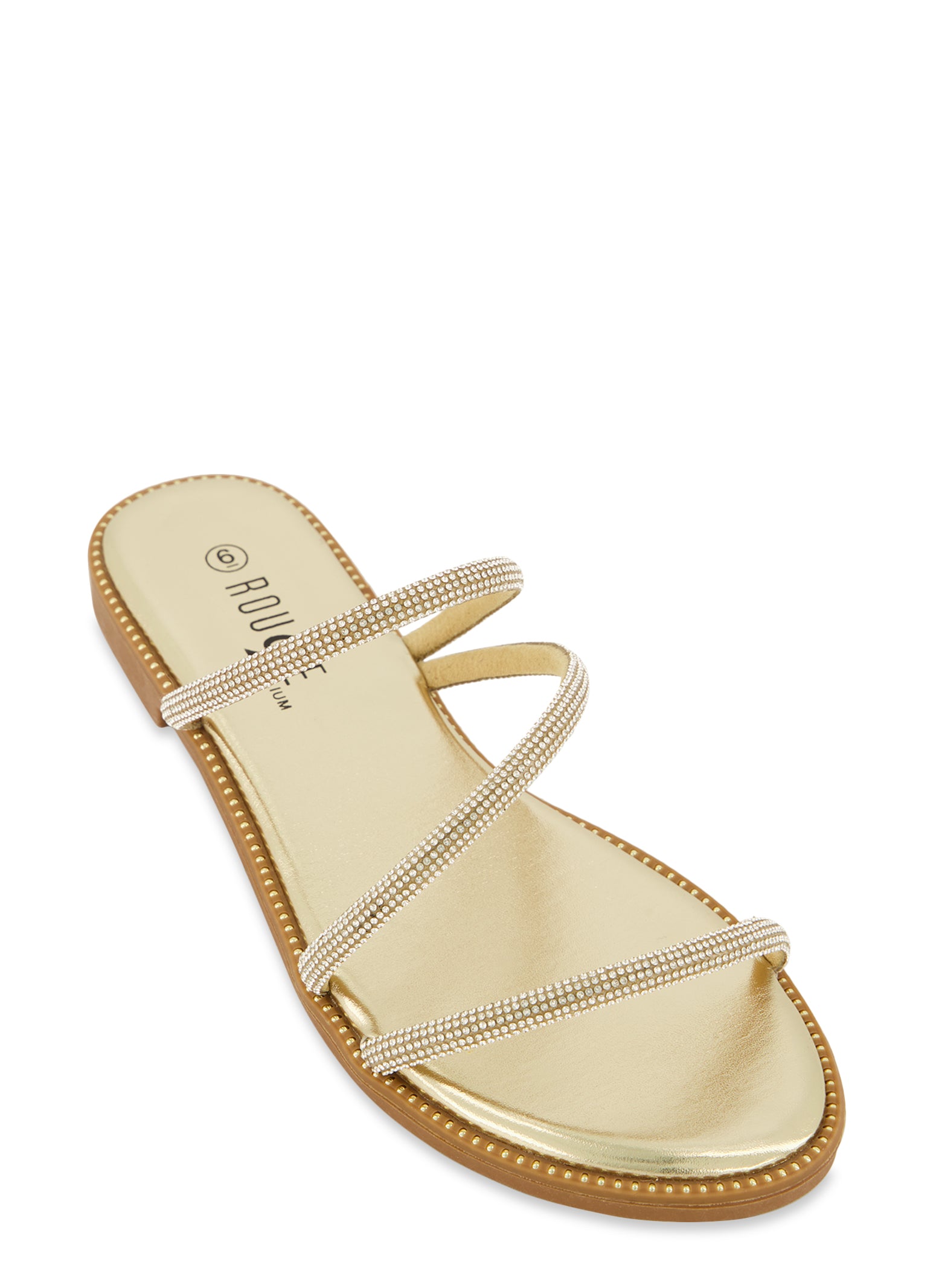 Gold flat sandals with rhinestones new arrivals