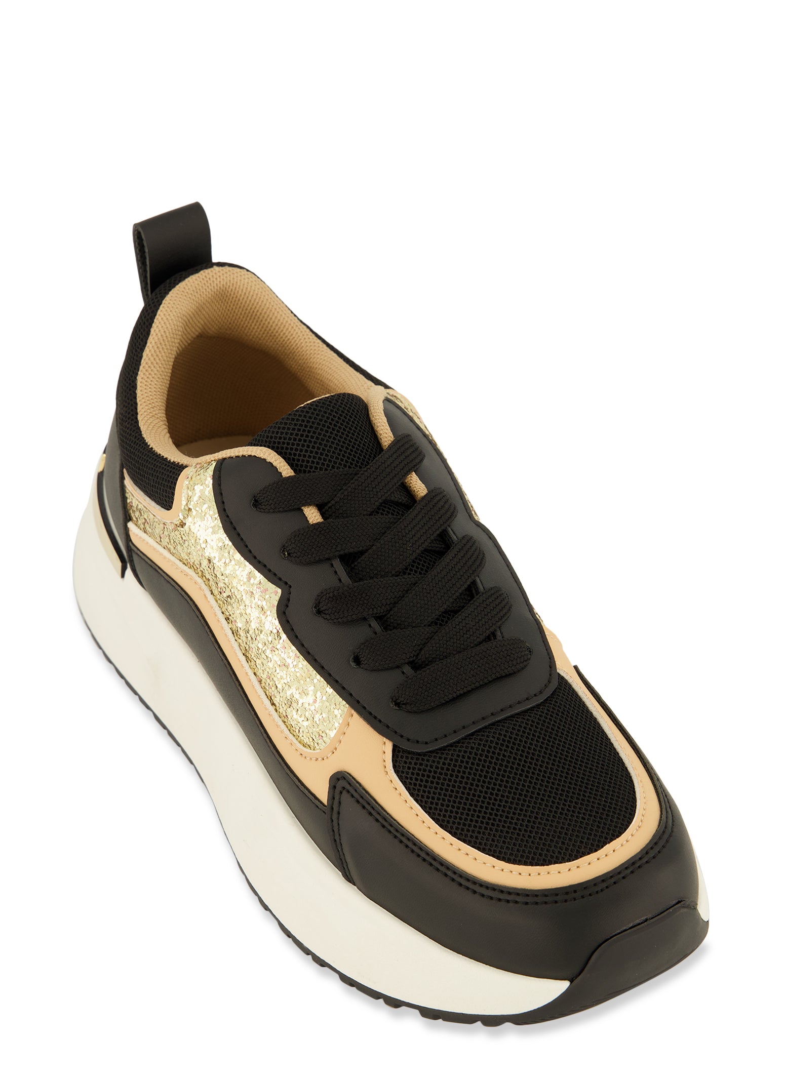 Nike platform sneakers black best sale and gold