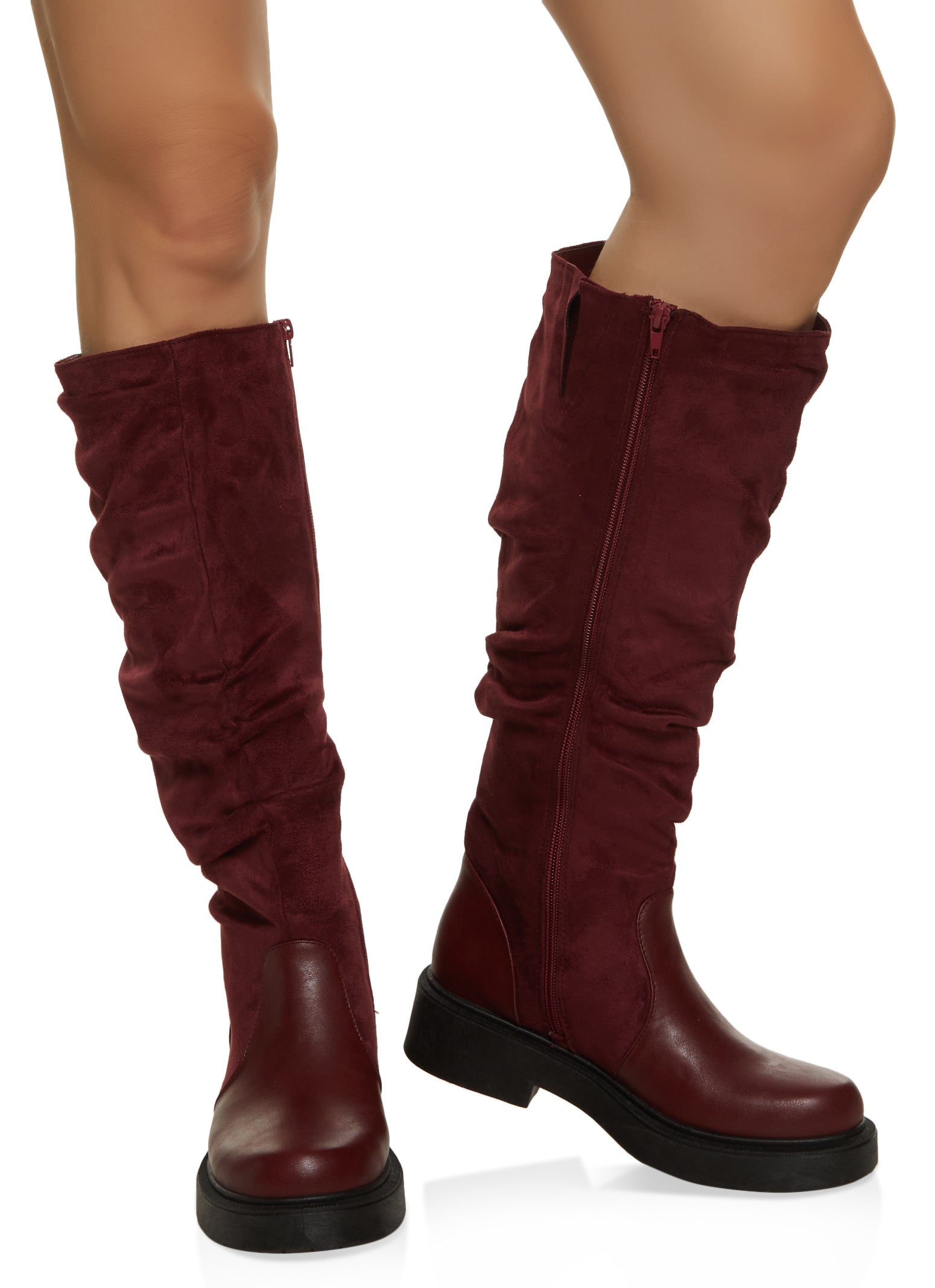 Burgundy tall hot sale leather boots