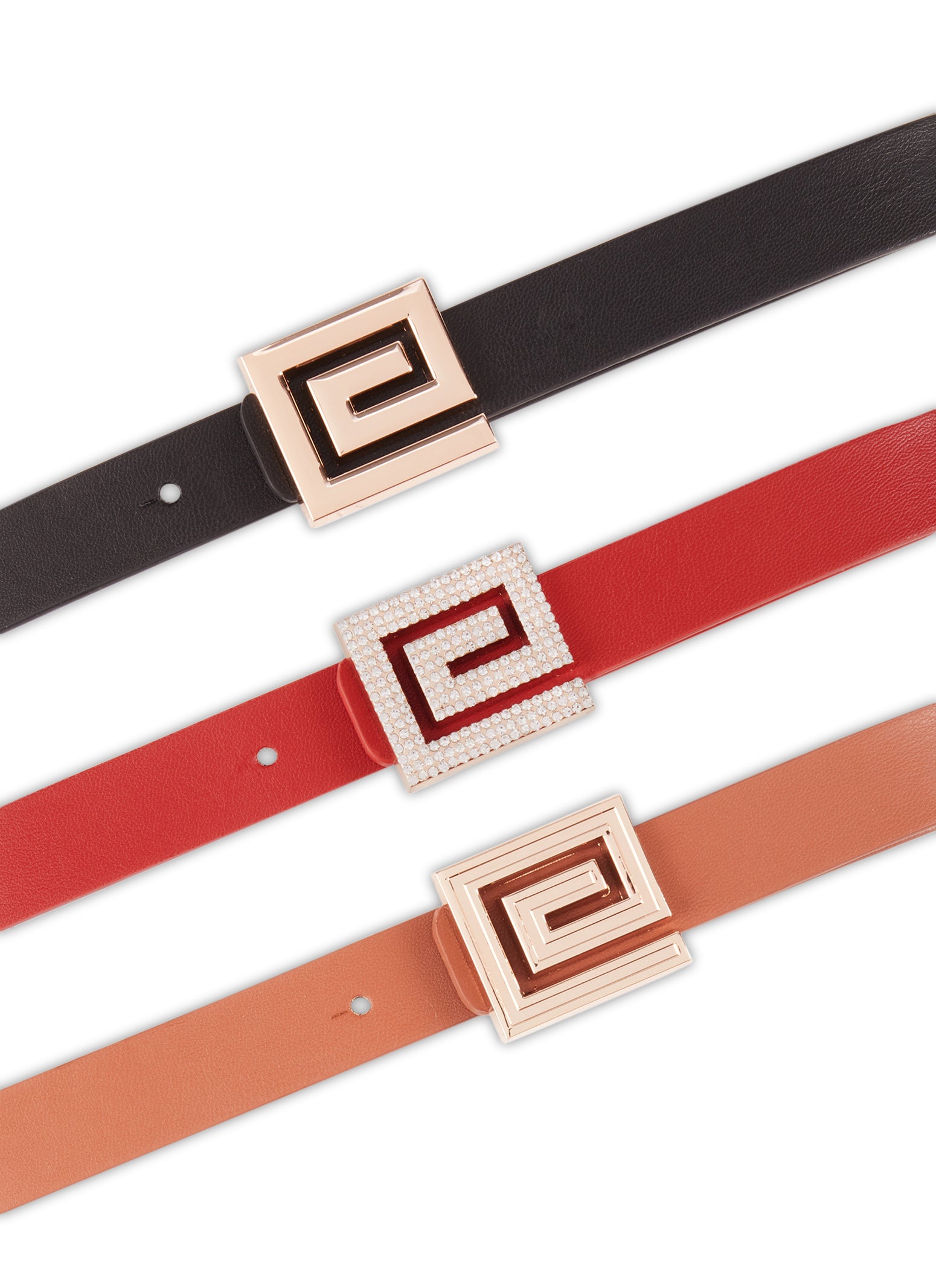 Geo Buckle Faux Leather Belt Trio