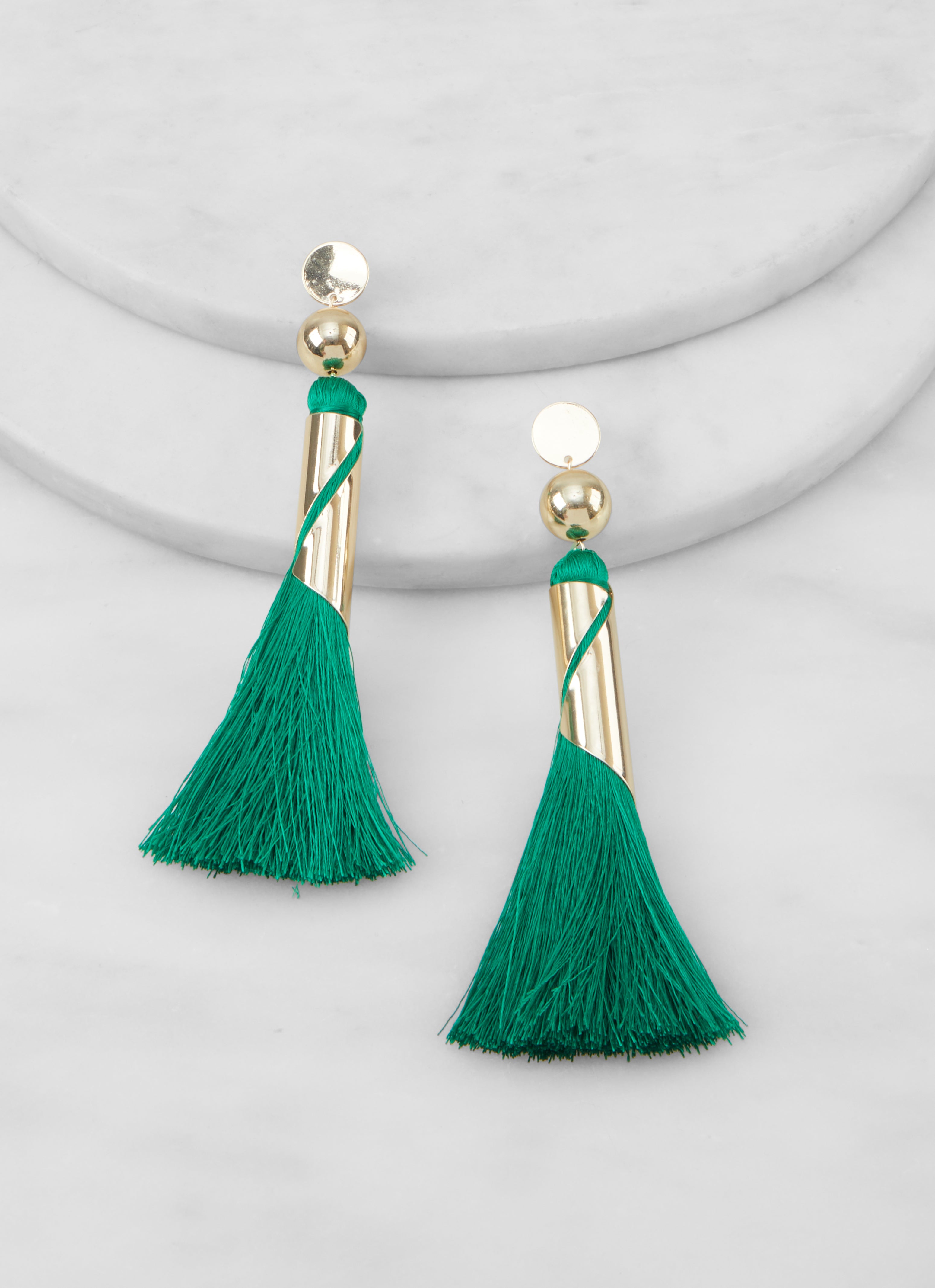 Kelly green tassel on sale earrings