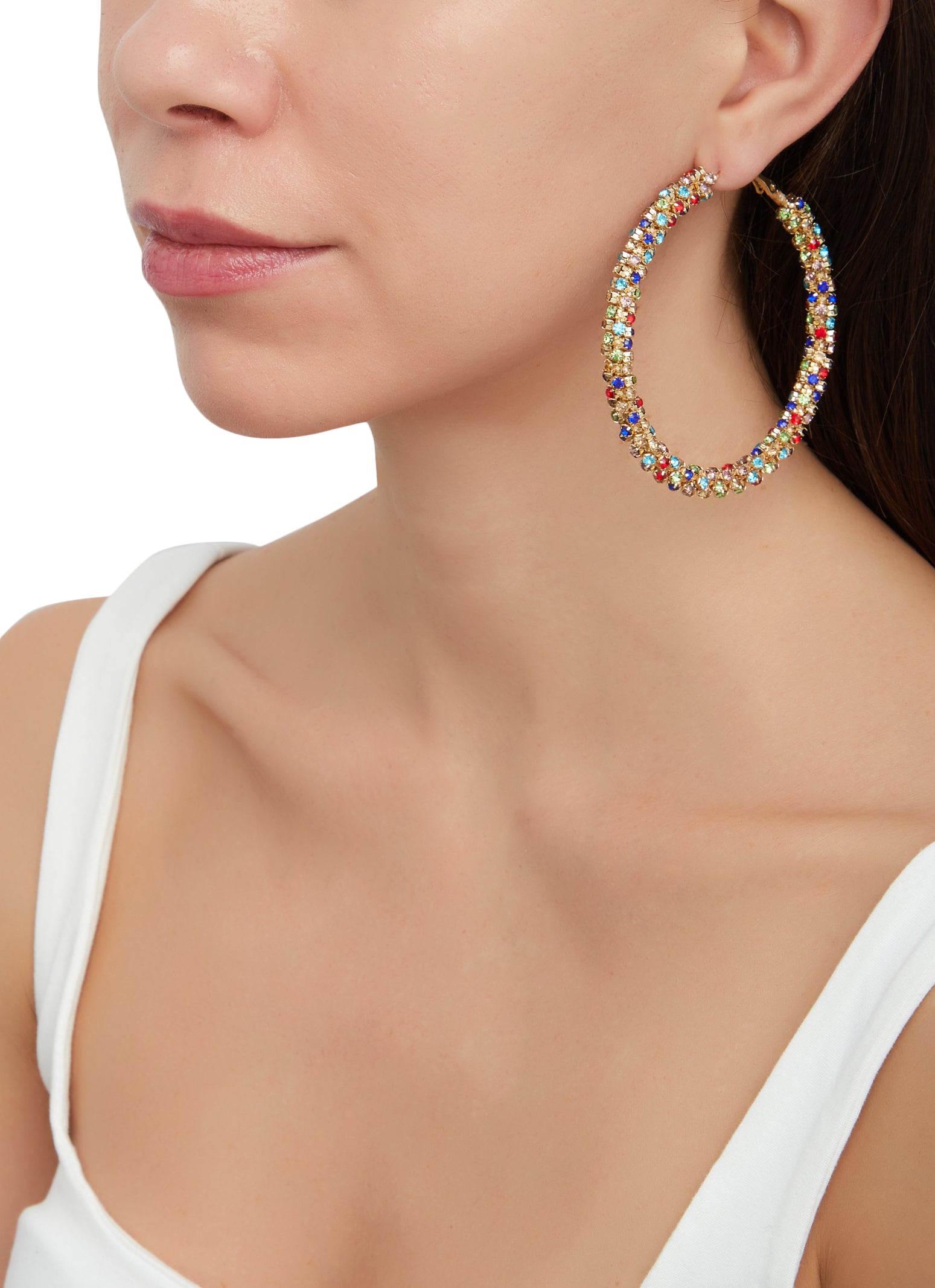 Colorful Rhinestone Decor Hoop Earrings Ideal Choice Gifts - Temu