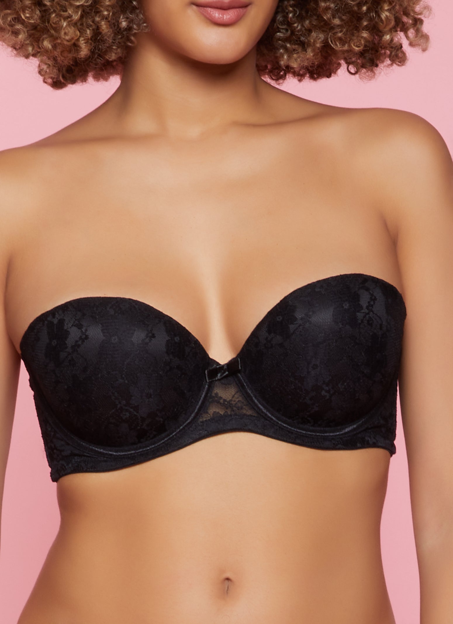 Black Floral Lace Balconette Bra | Converts to Strapless