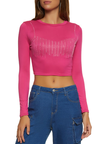 Trendyol long sleeve bralette top in fuchsia - ShopStyle