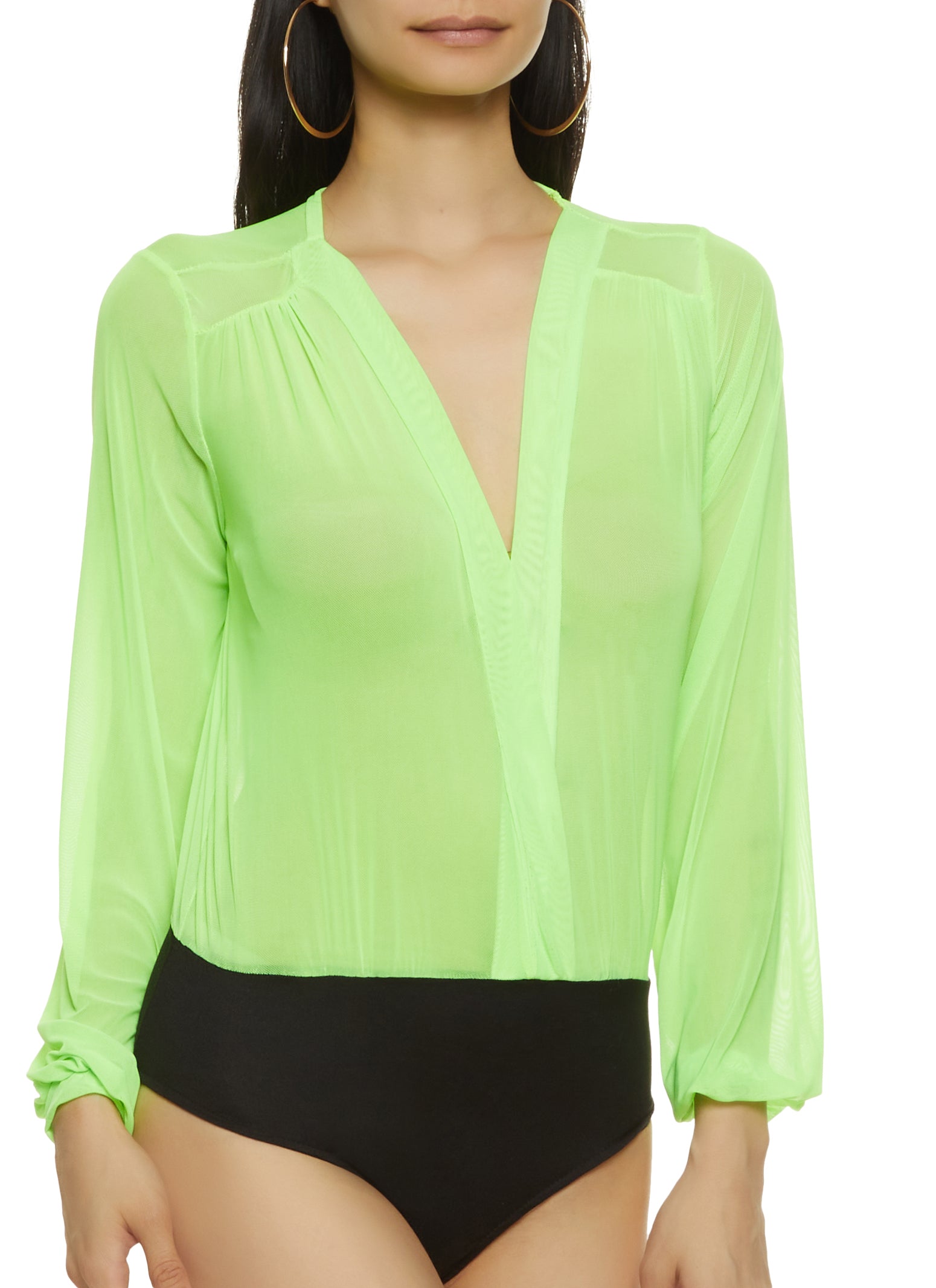 Final Sale Plus Size Ribbed Faux Wrap Sleeveless Bodysuit in Neon