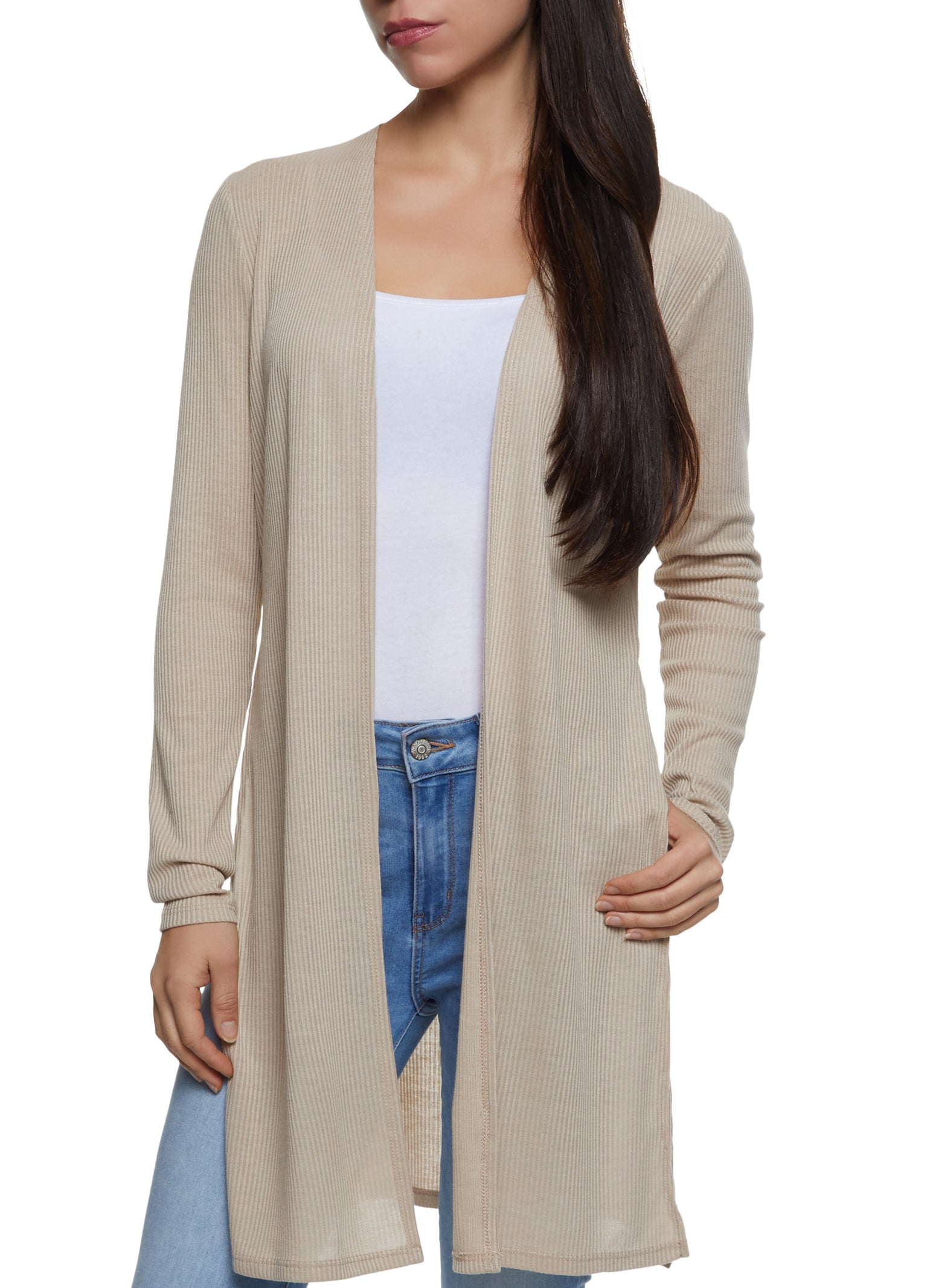 Ribbed Brushed Knit Side Slit Duster