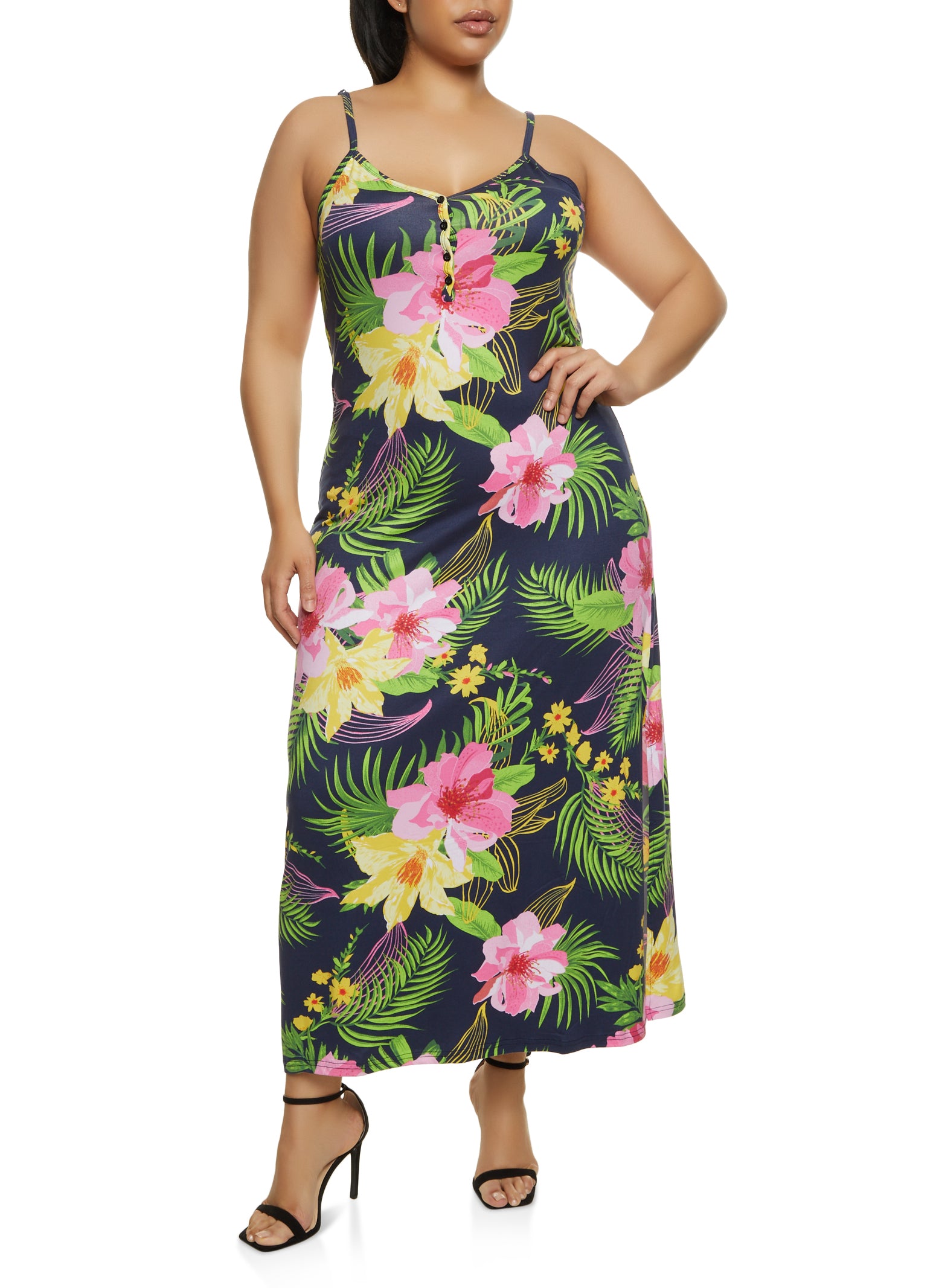 Plus Size Tropical Print Maxi Dress