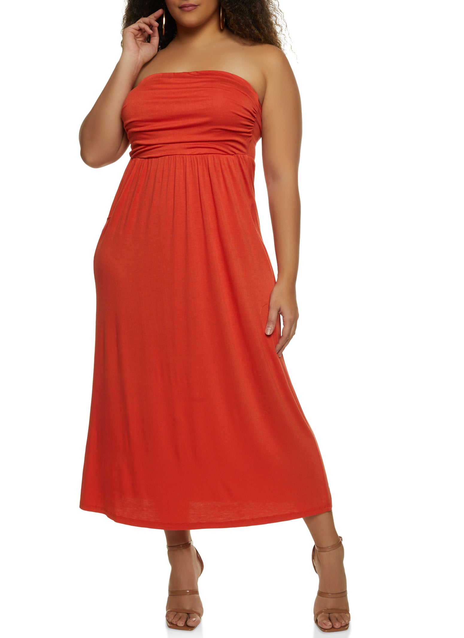 Plus Size Strapless Pocketed Maxi Dress 5315