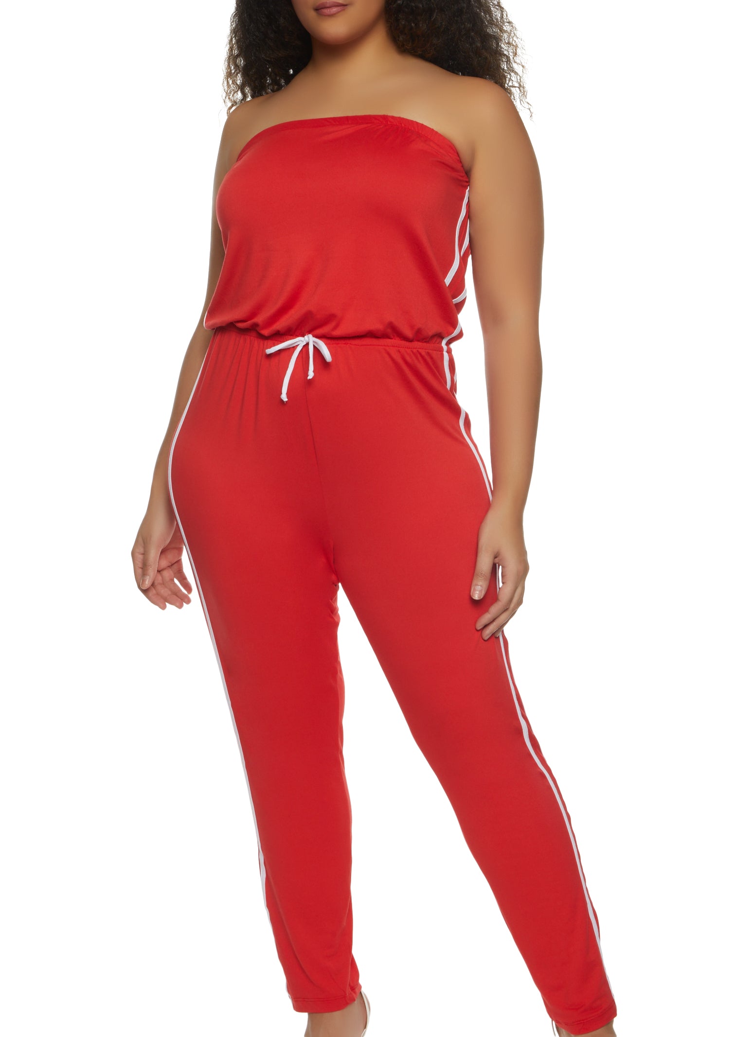 Plus Size Strapless Varsity Stripe Jumpsuit 2400