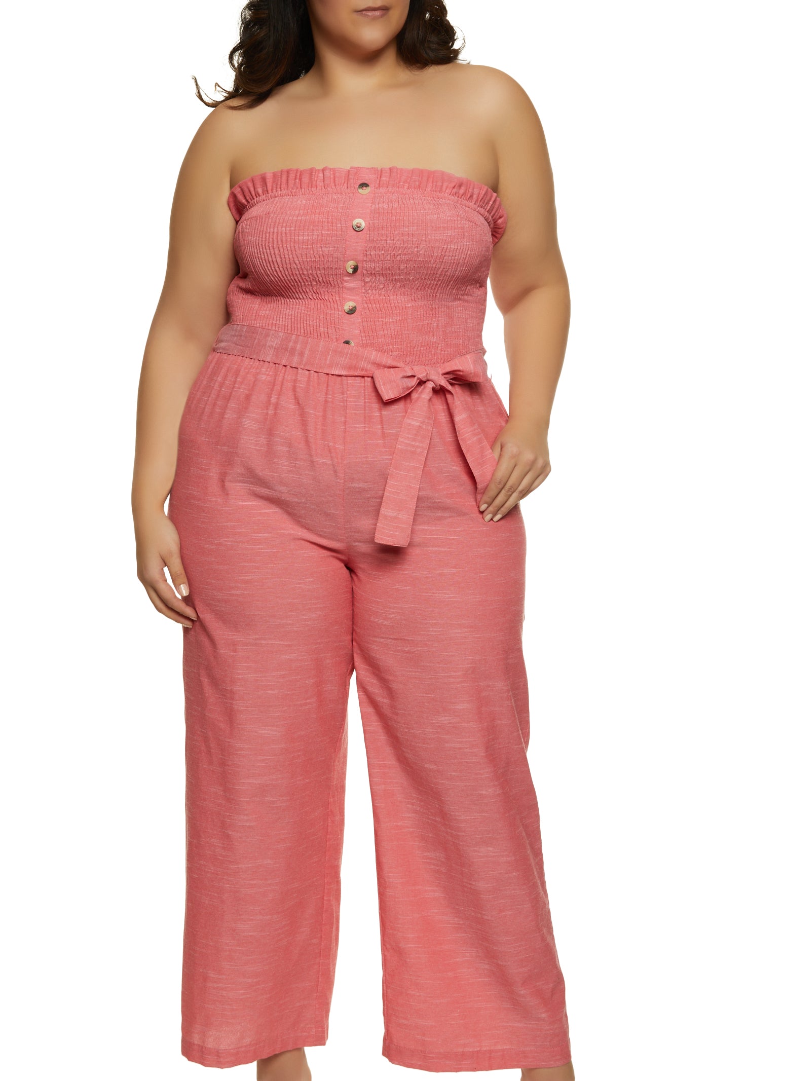 Plus Size Strapless Linen Jumpsuit