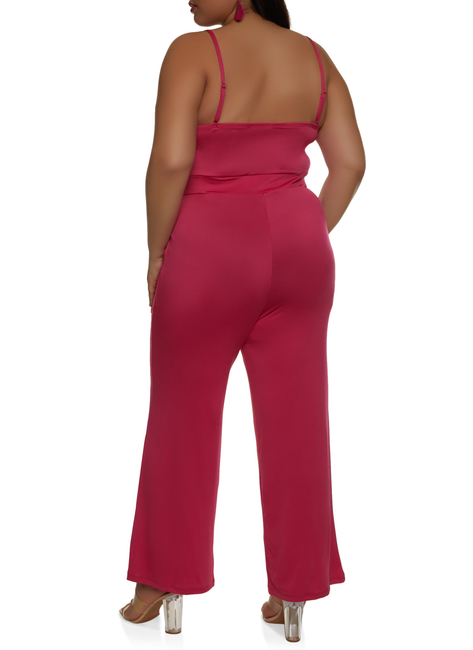 Plus Size Tie Front Keyhole Wide Leg Jumpsuit