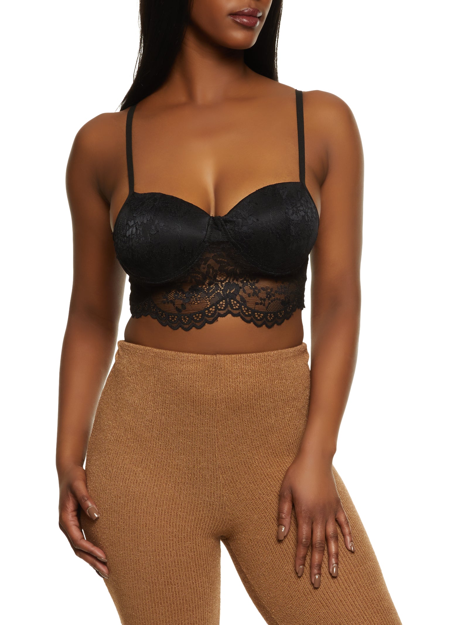 Lace-trimmed Bustier Top - Black - Ladies