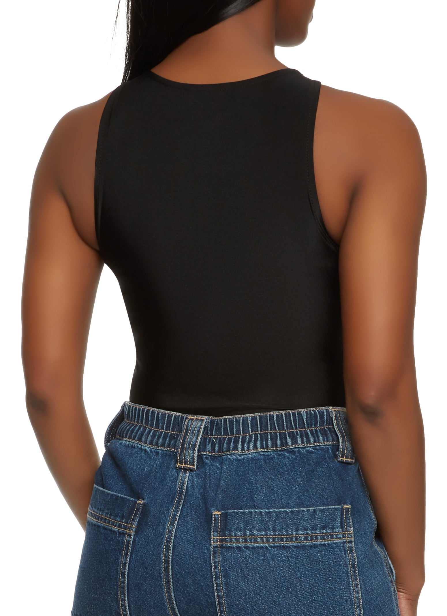 High Neck Sleeveless Bodysuit - Black