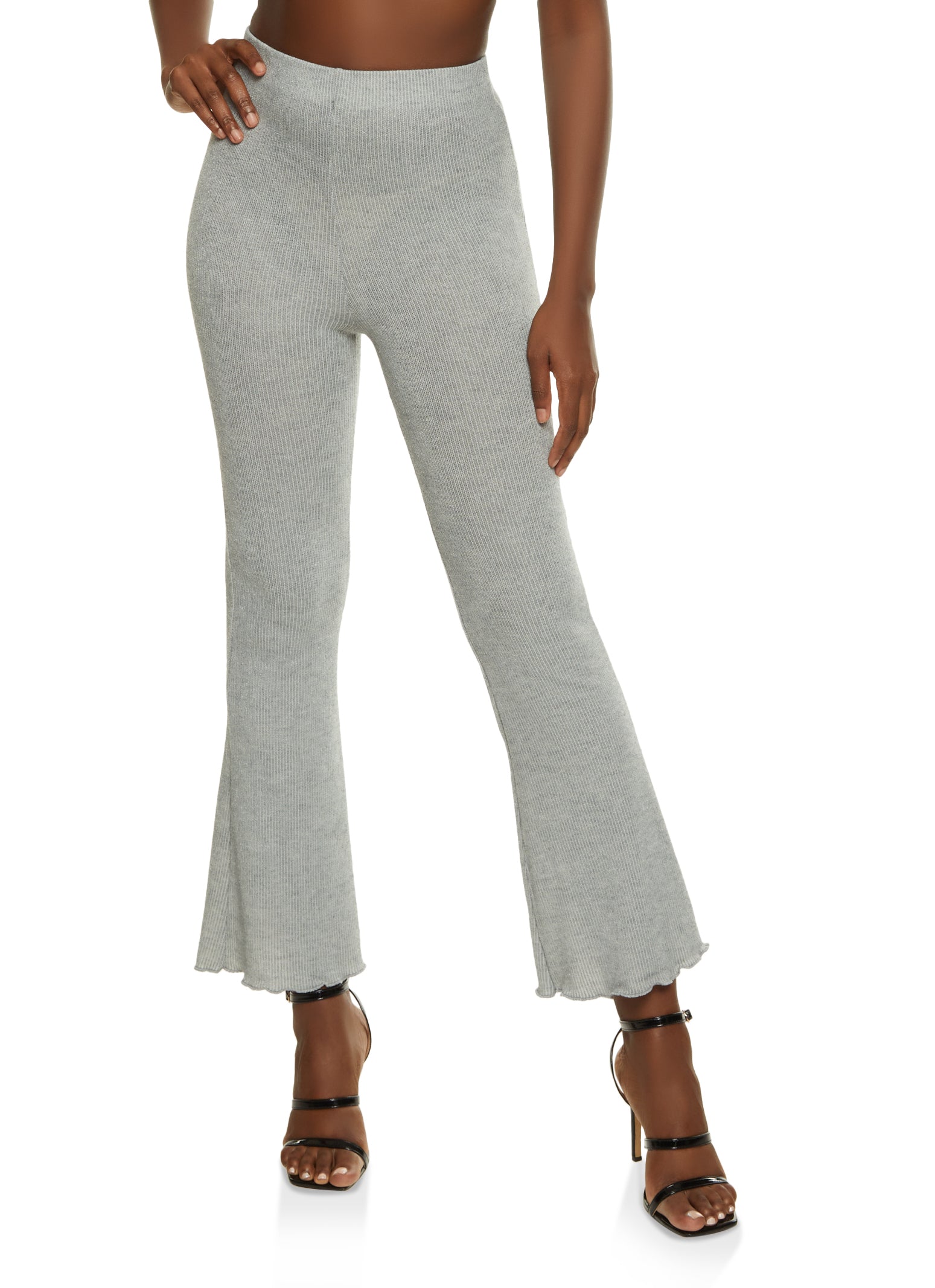 Ribbed Knit High Waist Flare Pants