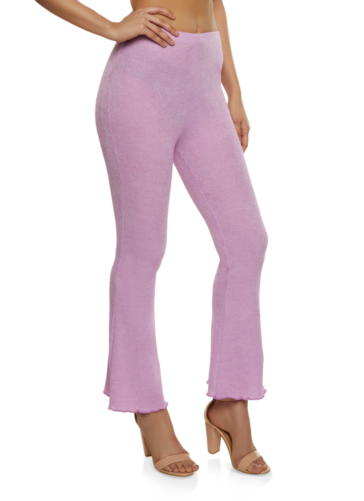 Purple High Waisted Ribbed Flare Pants