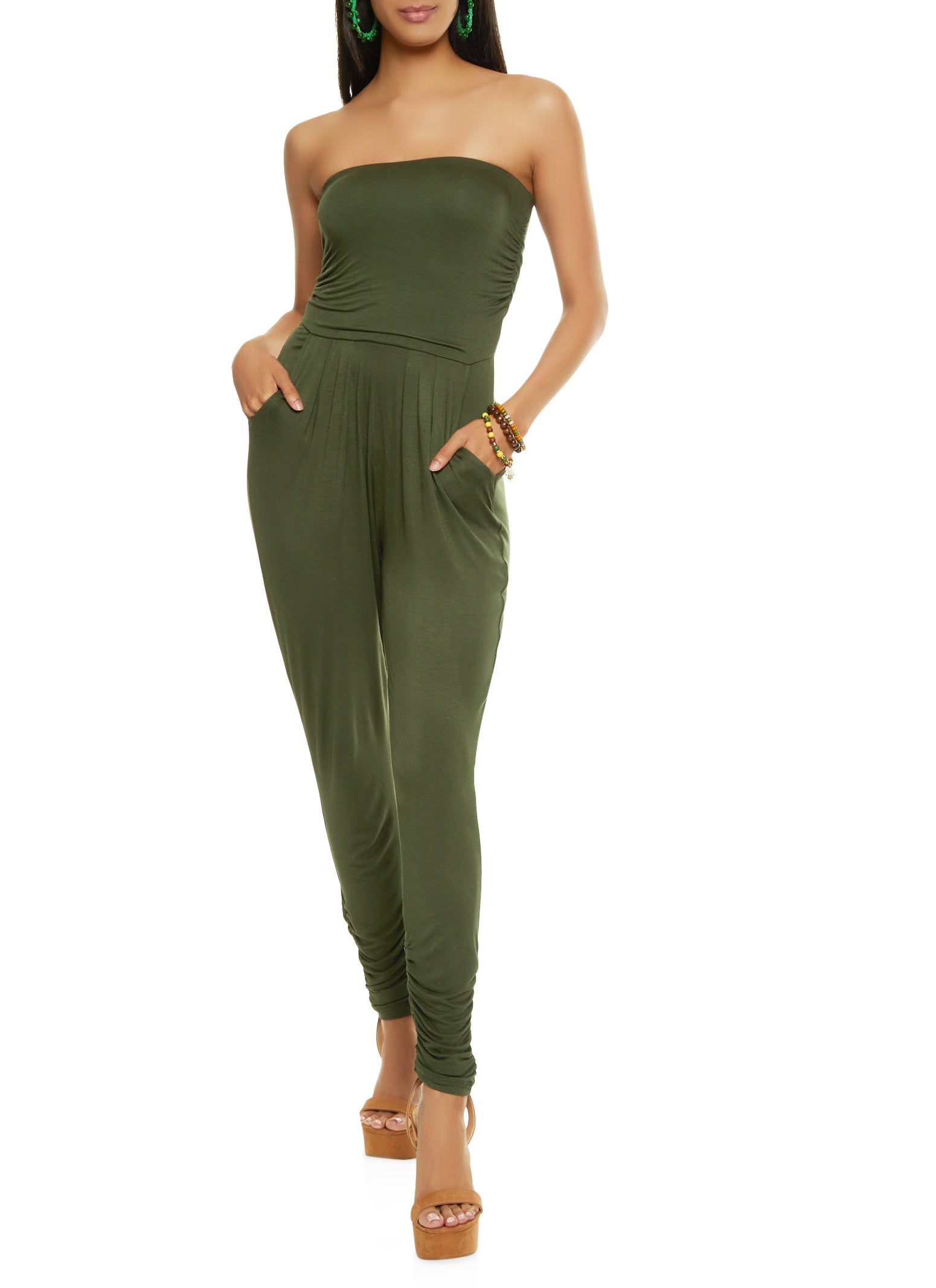 Army Green Strapless Sleeveless Tube Jumpsuit –