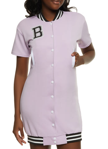 Button Front Baseball Jersey Dress - Royal Blue