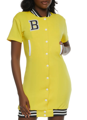 Button Front Baseball Jersey Dress - Royal Blue